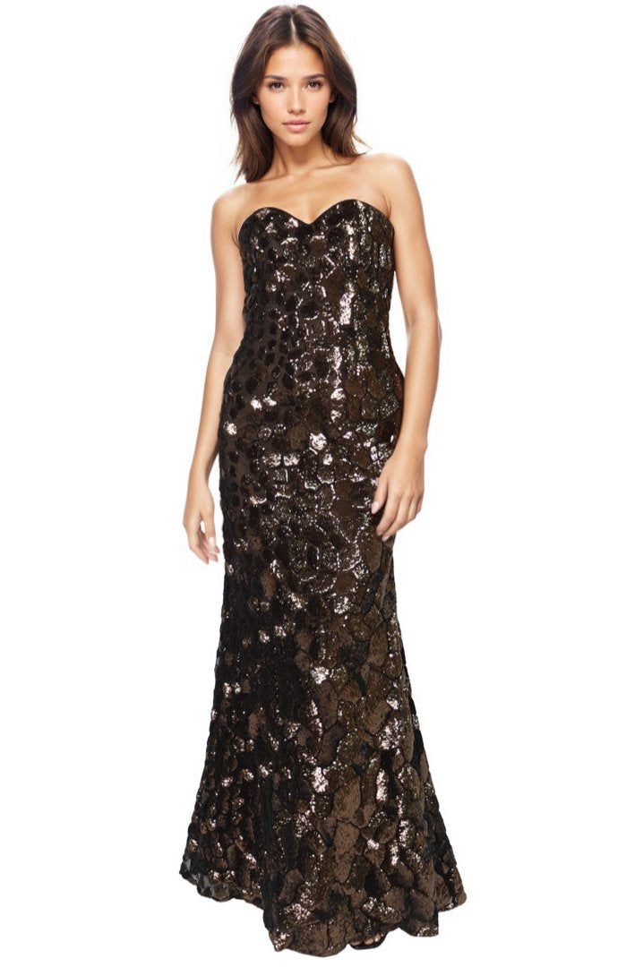 Strapless Sequin Fit And Flare Gown Gown Rene Ruiz Collection