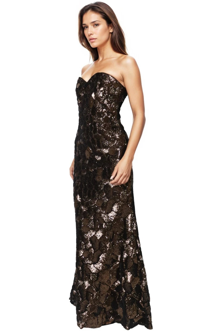 Strapless Sequin Fit And Flare Gown Gown Rene Ruiz Collection