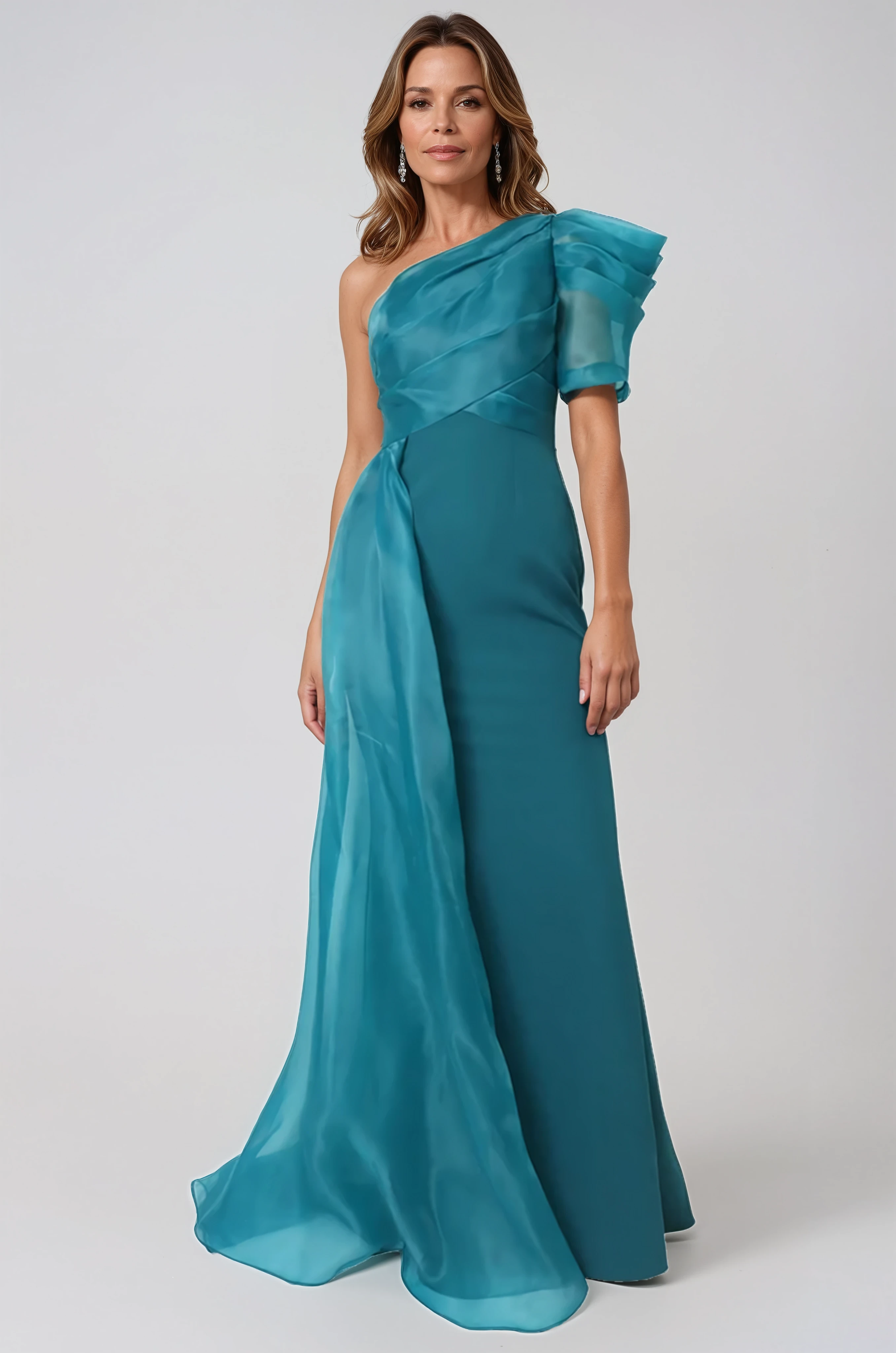 One Shoulder Draped Organza and Crepe Gown Gown Rene Ruiz Collection