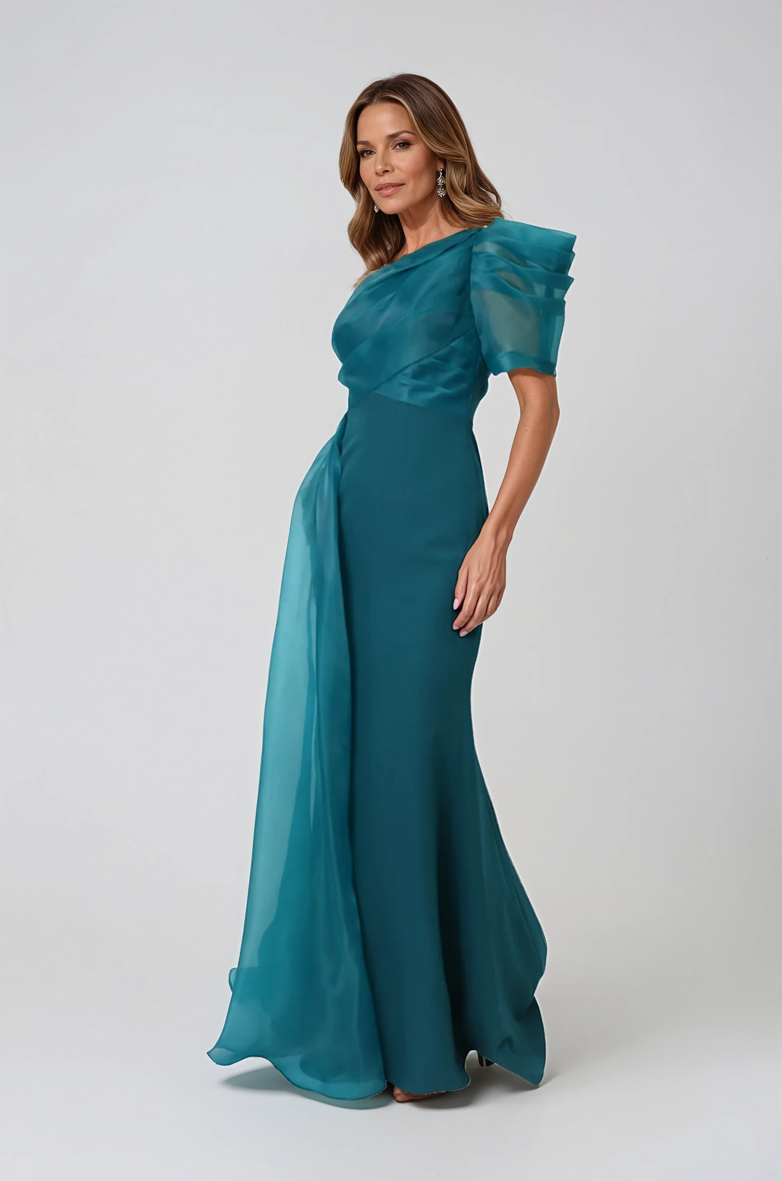 One Shoulder Draped Organza and Crepe Gown Gown Rene Ruiz Collection