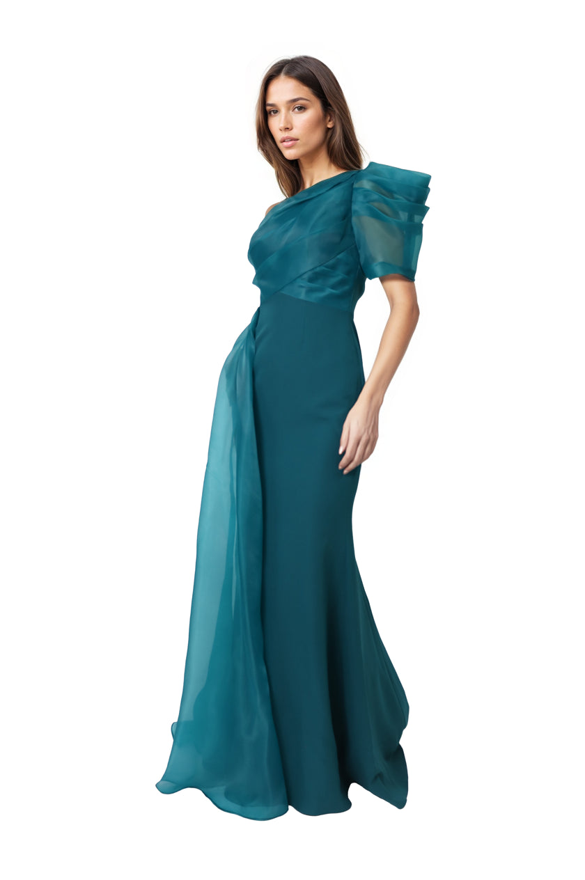 One Shoulder Draped Organza and Crepe Gown Gown Rene Ruiz Collection