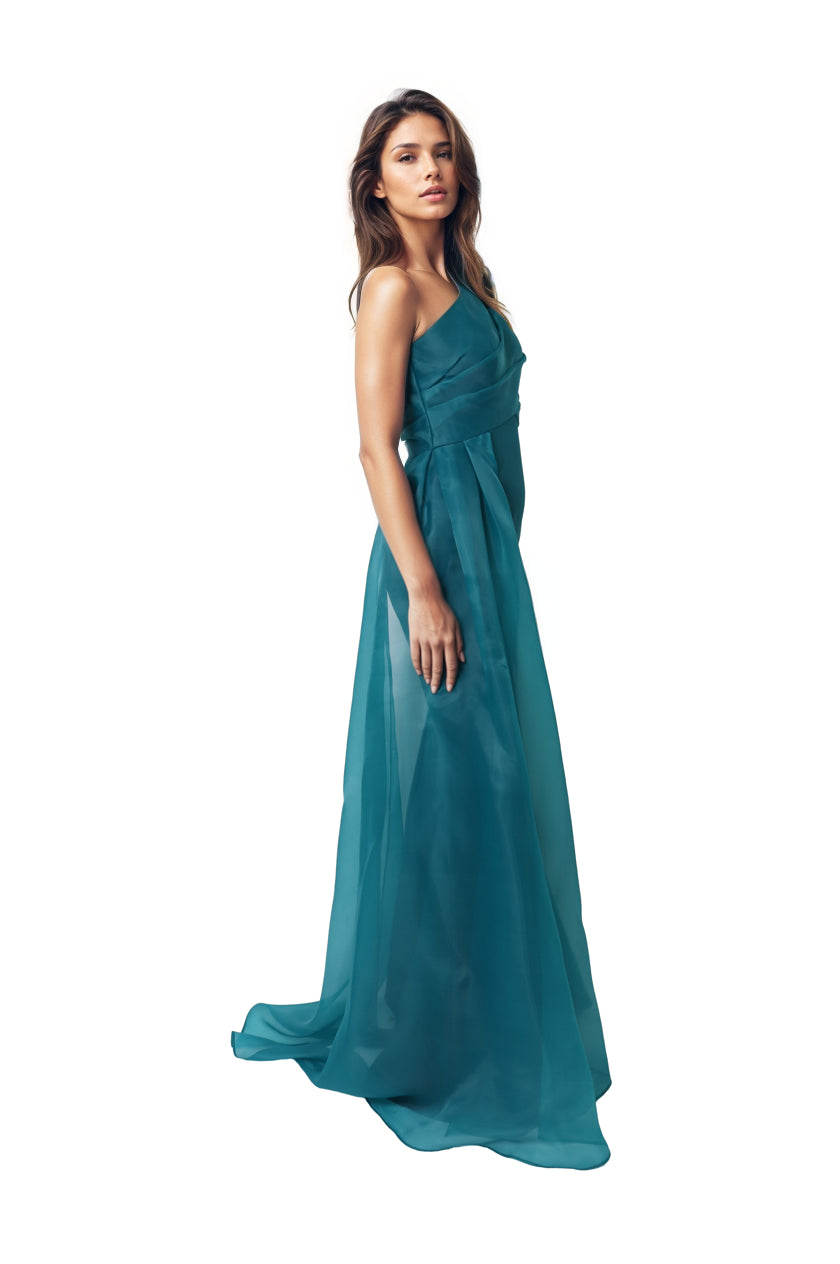 One Shoulder Draped Organza and Crepe Gown Gown Rene Ruiz Collection