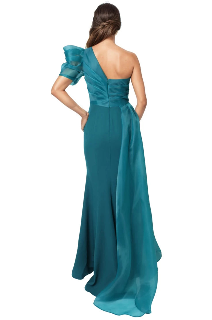 One Shoulder Draped Organza and Crepe Gown Gown Rene Ruiz Collection