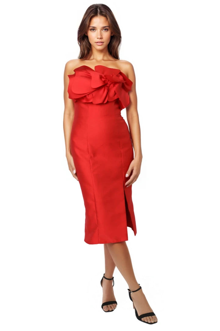 Strapless Floral Mikado Cocktail Cocktail Rene Ruiz Collection