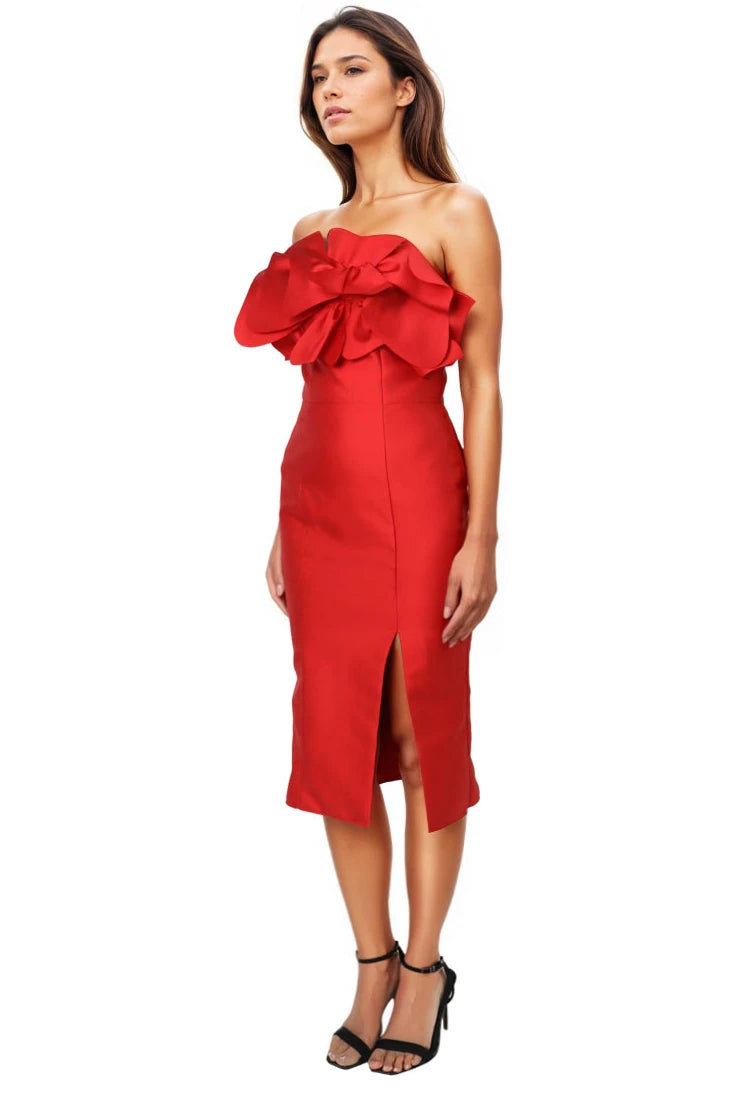 Strapless Floral Mikado Cocktail Cocktail Rene Ruiz Collection