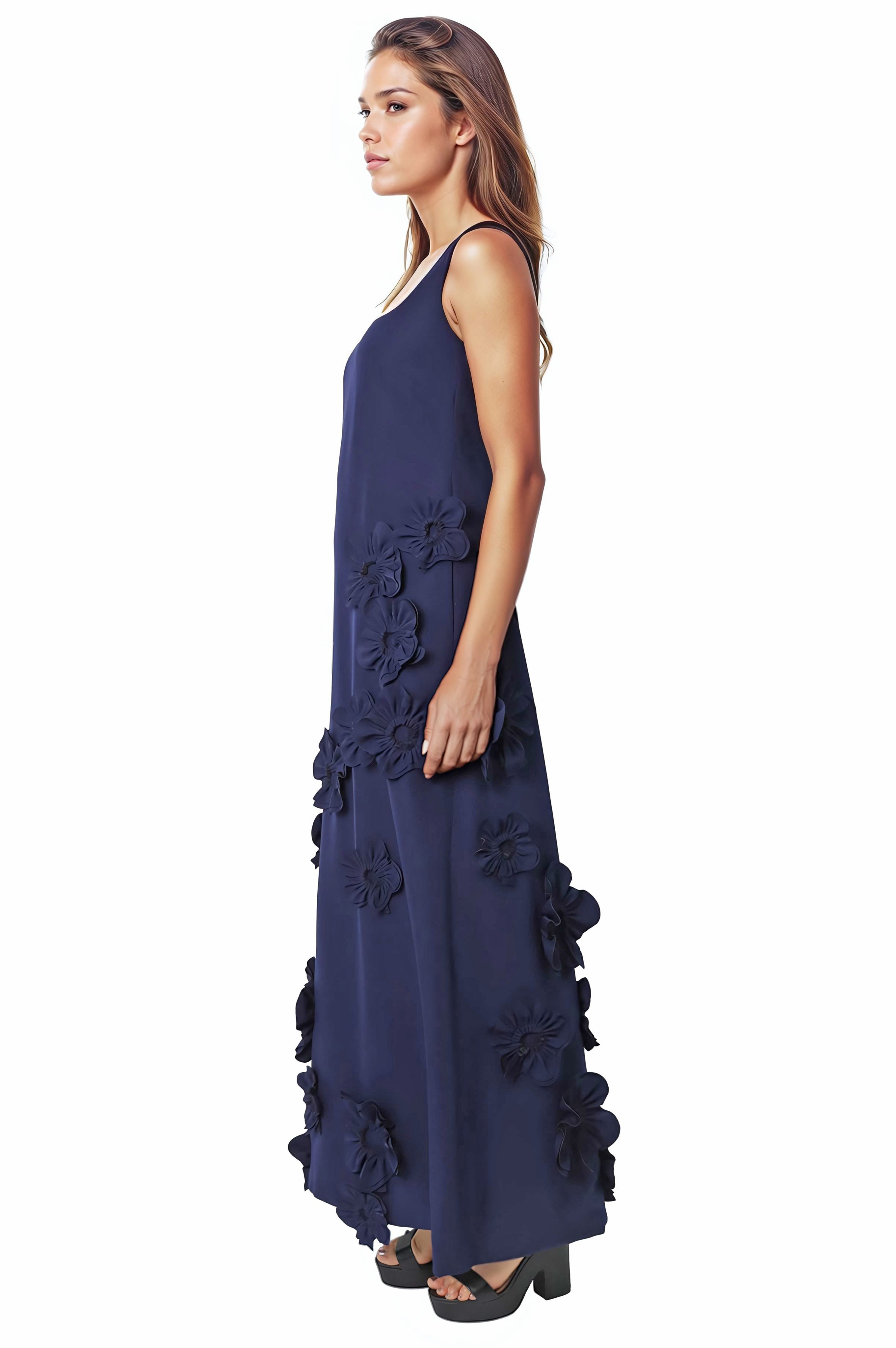3D Floral Appliqué Crepe Gown Gown Rene Ruiz Collection
