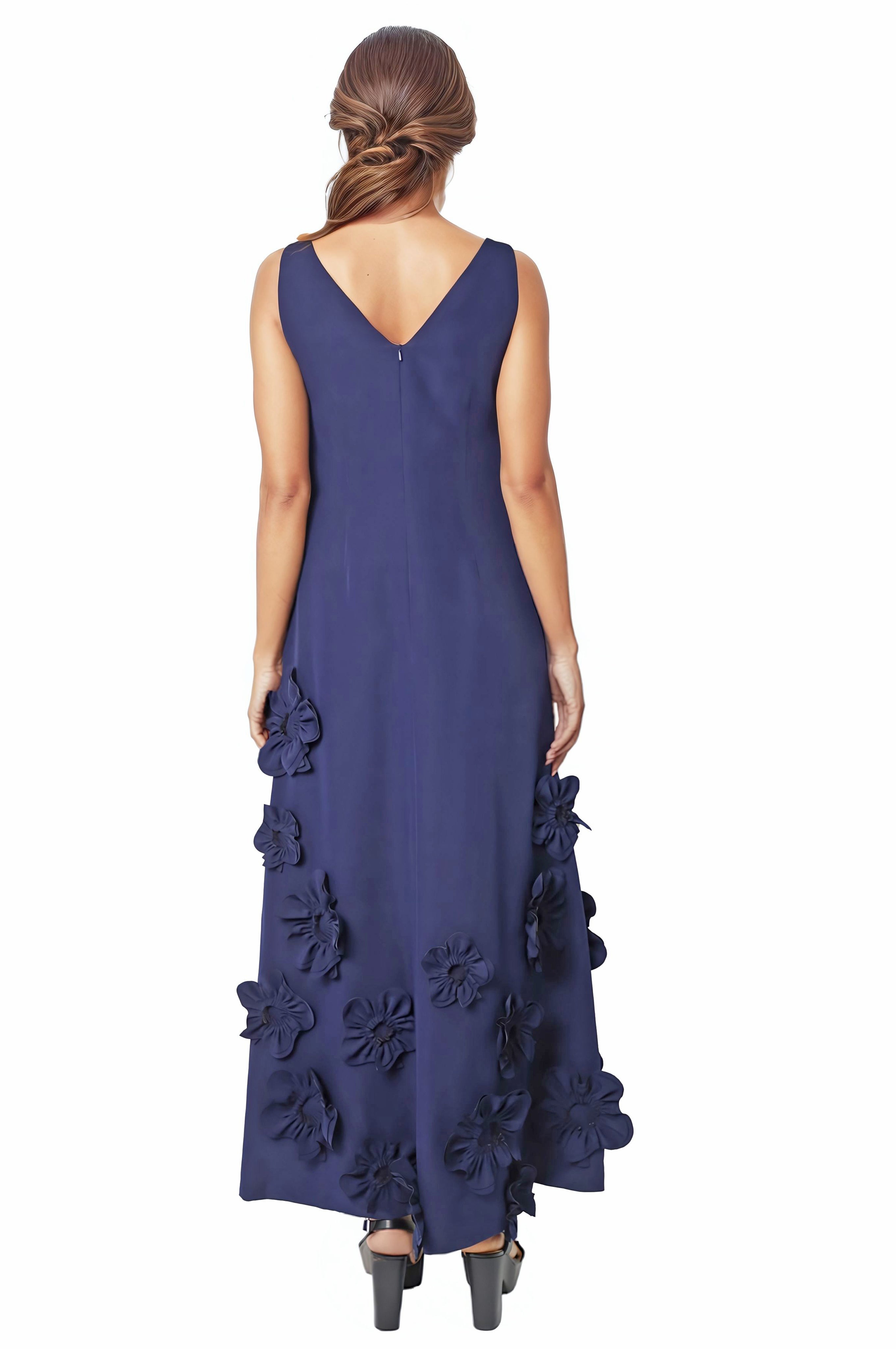 3D Floral Appliqué Crepe Gown Gown Rene Ruiz Collection