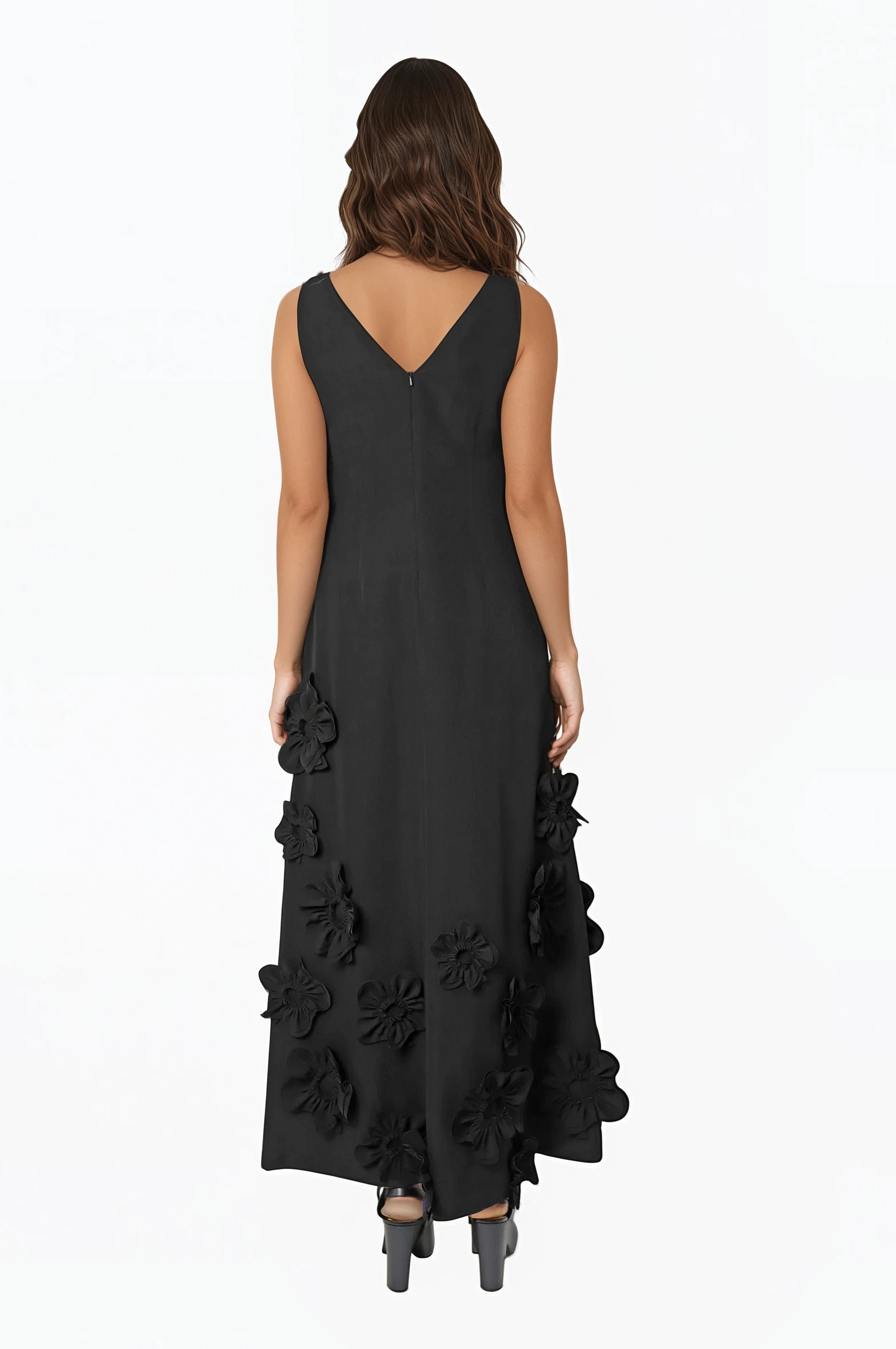3D Floral Appliqué Crepe Gown Gown Rene Ruiz Collection