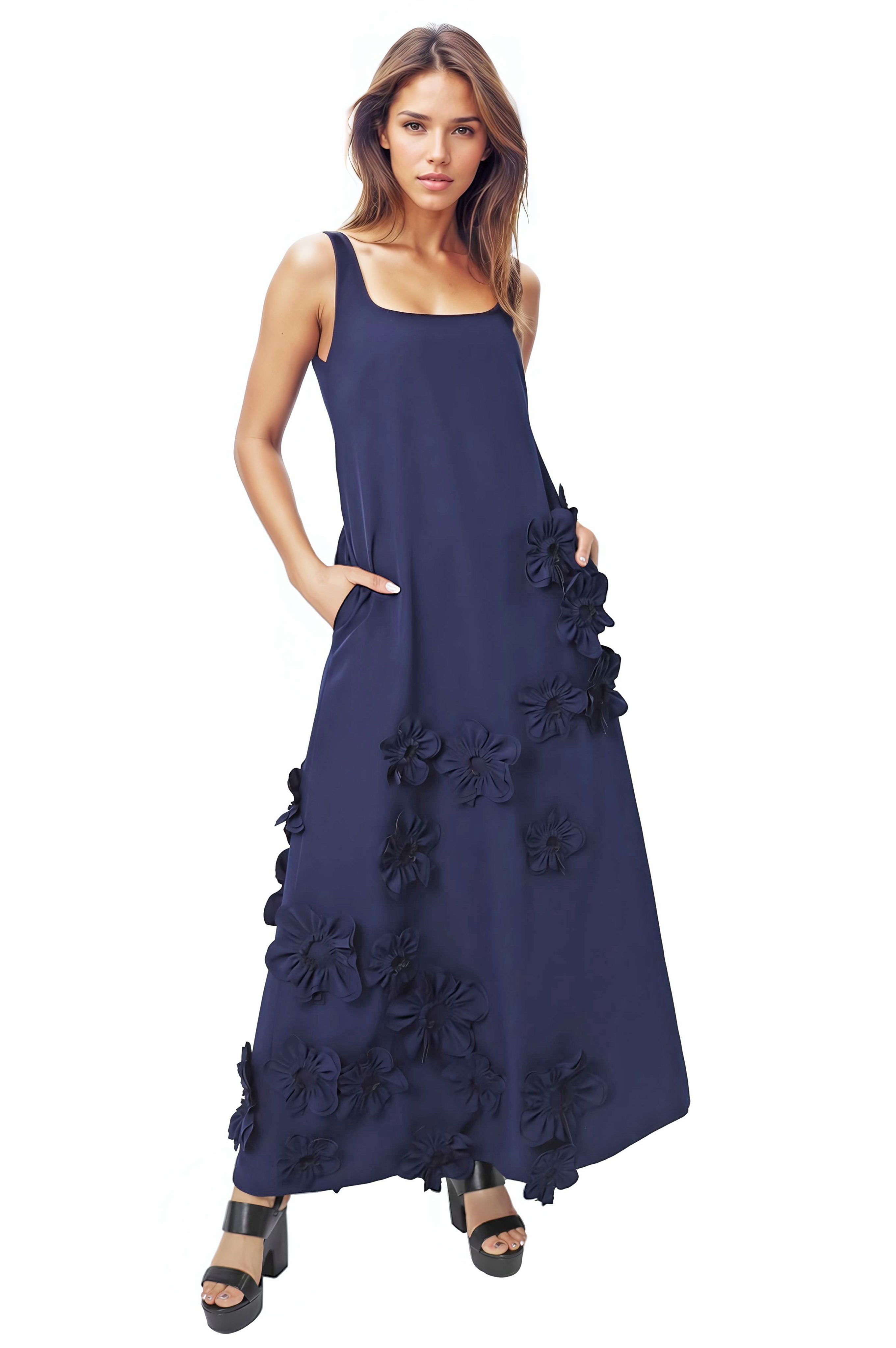 3D Floral Appliqué Crepe Gown Gown Rene Ruiz Collection