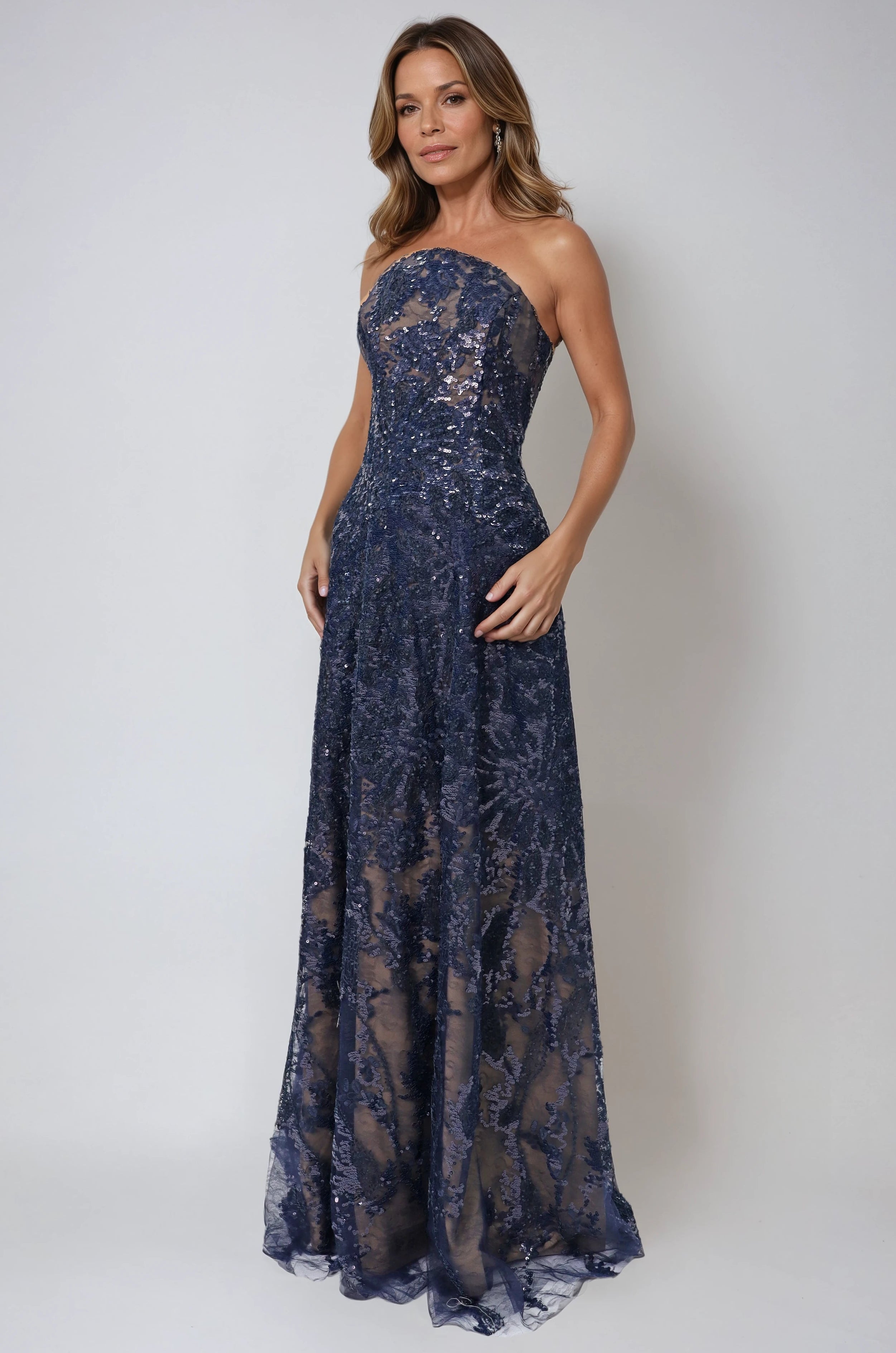 Floral Embroidered Strapless A-Line Gown Gown Rene Ruiz Collection