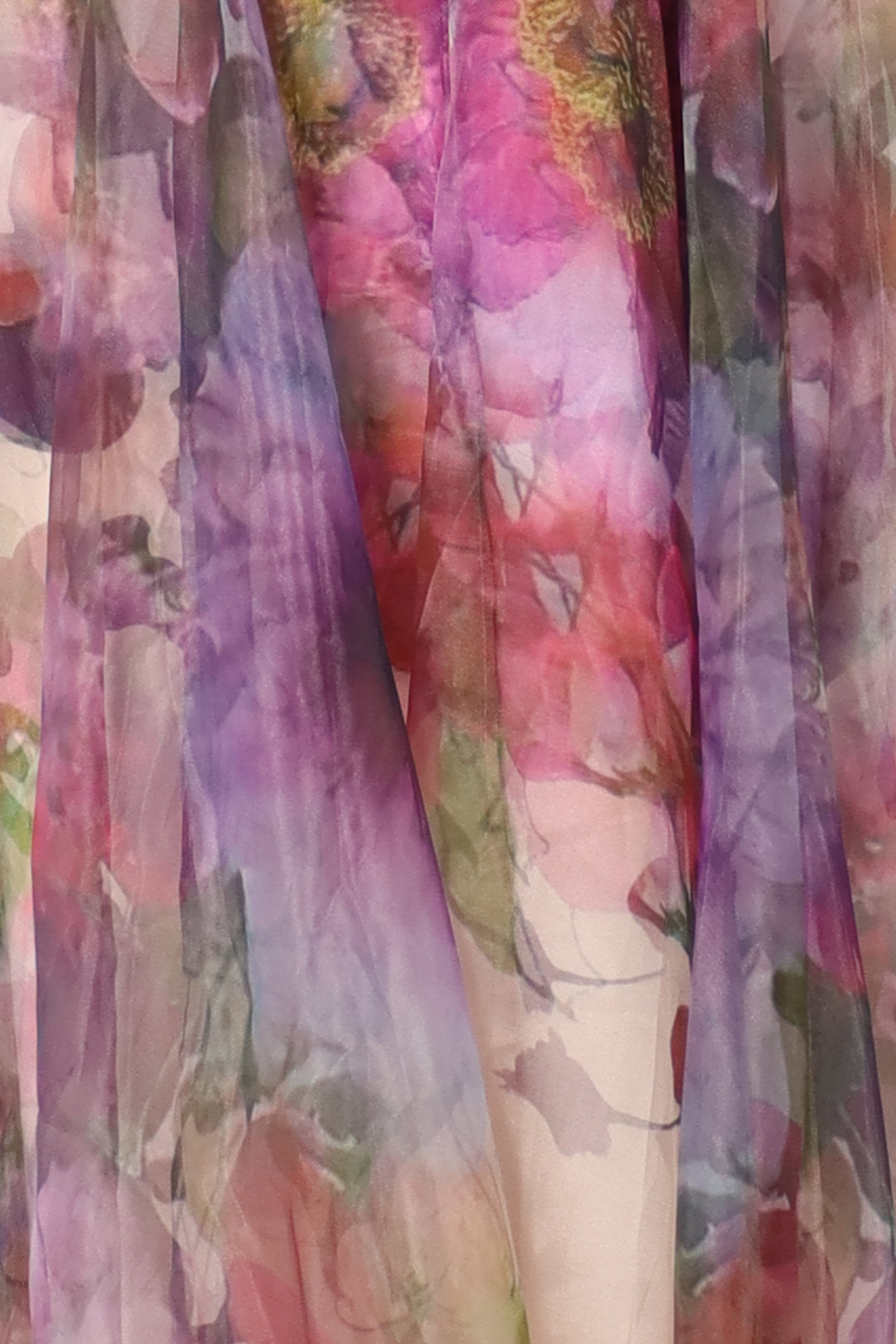 Sleeveless V-Neck Floral Print Organza Gown Gown Rene Ruiz Collection