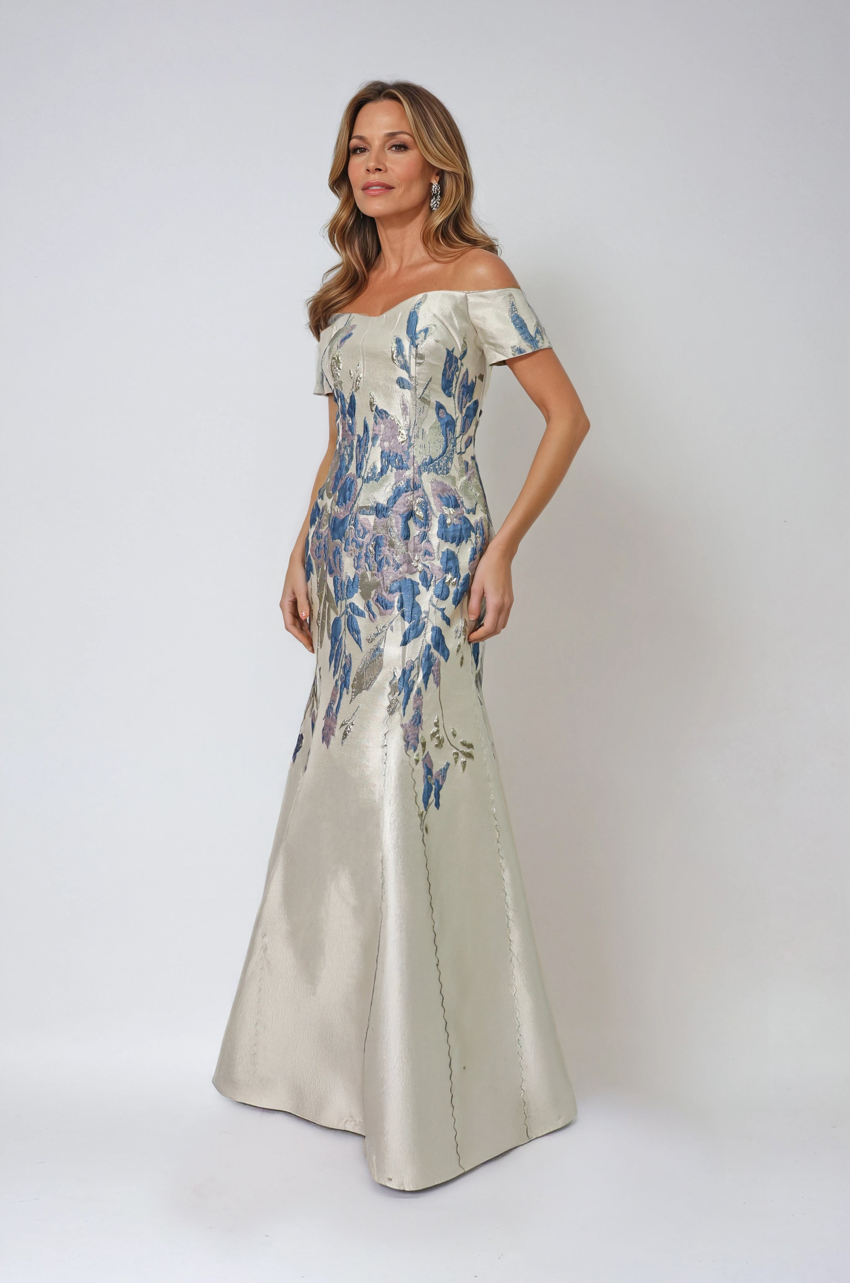 Off The Shoulder Fit And Flare Gown Gown Rene Ruiz Collection