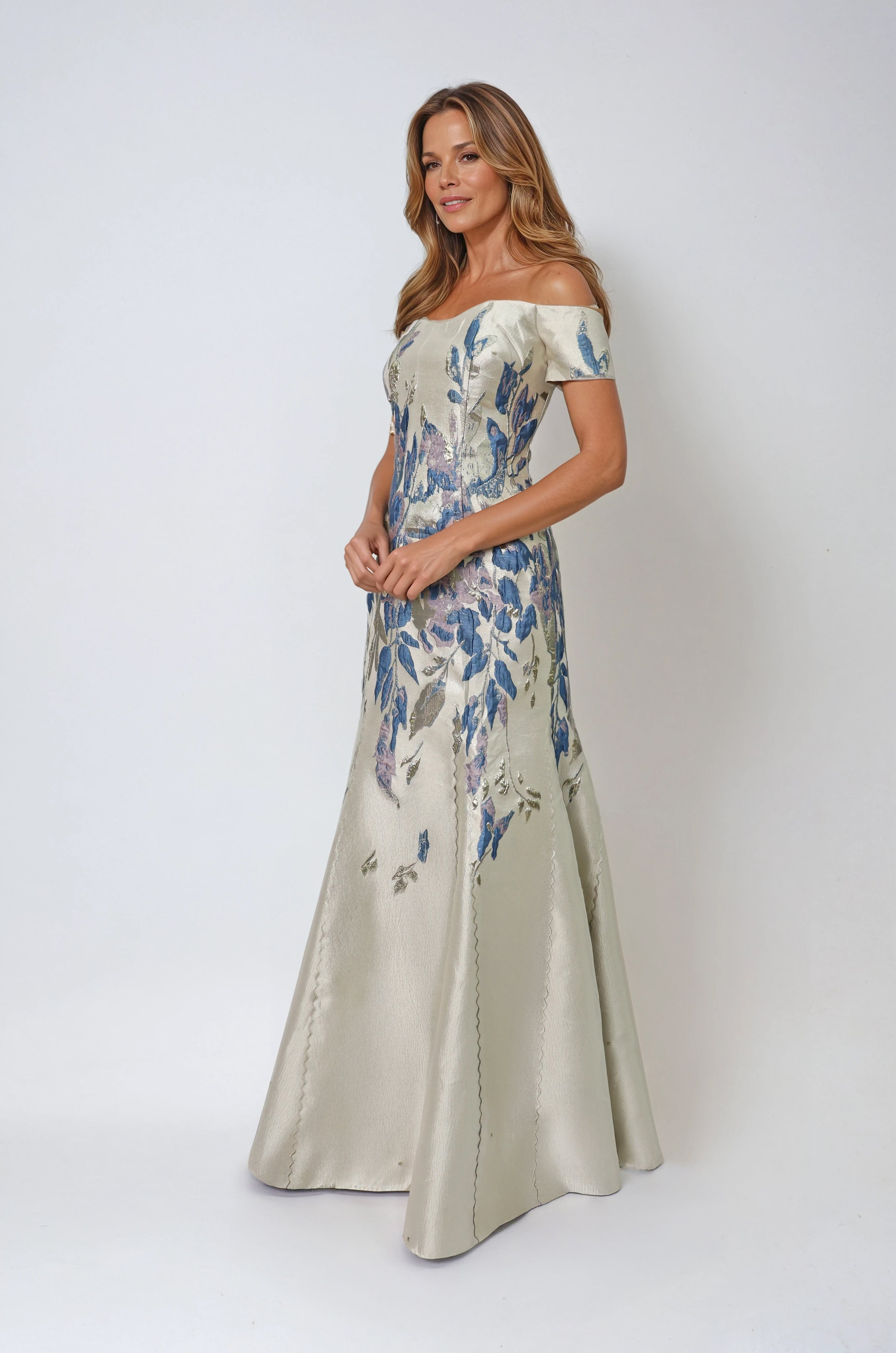 Off The Shoulder Fit And Flare Gown Gown Rene Ruiz Collection