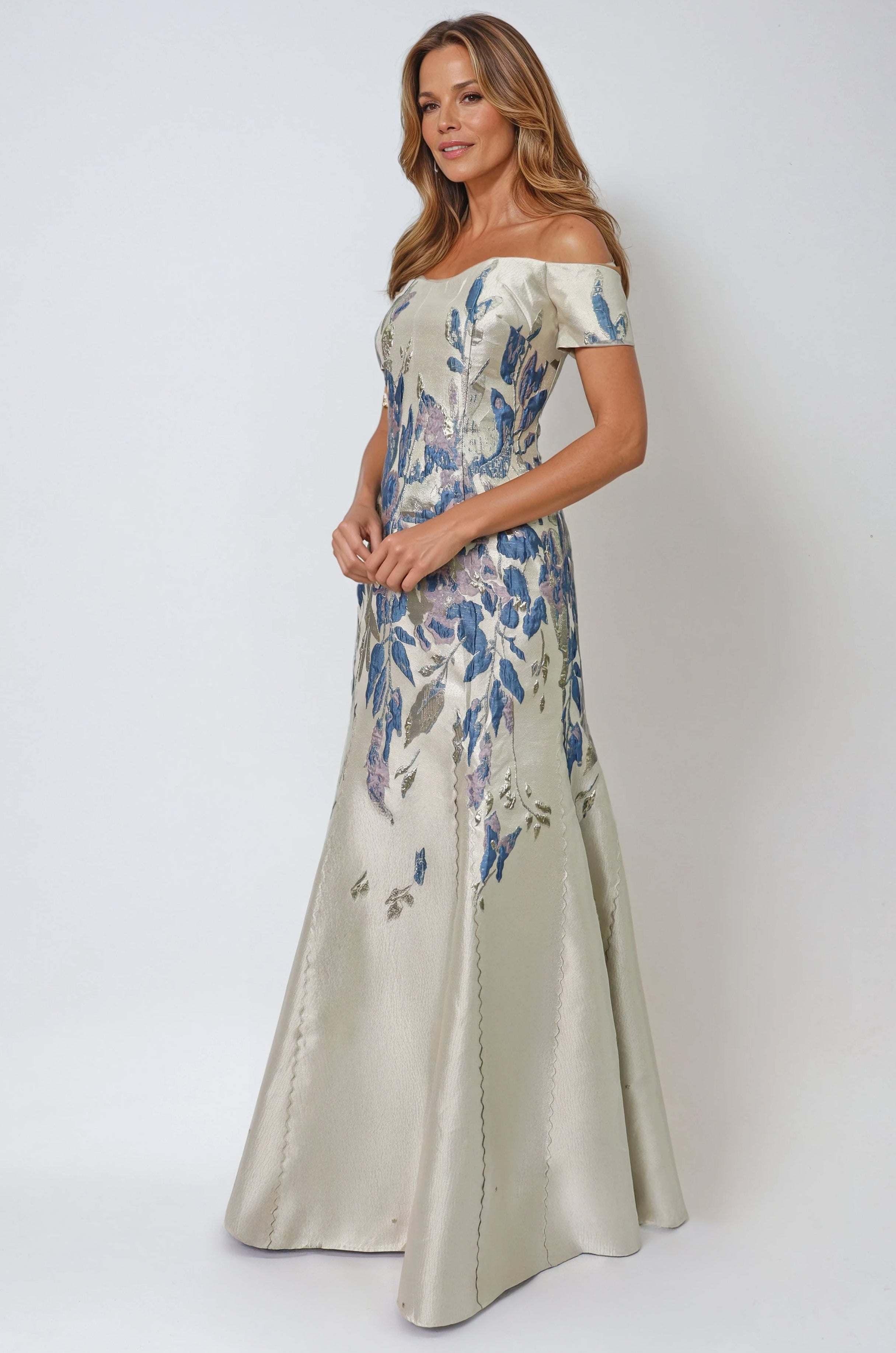 Off The Shoulder Fit And Flare Gown Gown Rene Ruiz Collection
