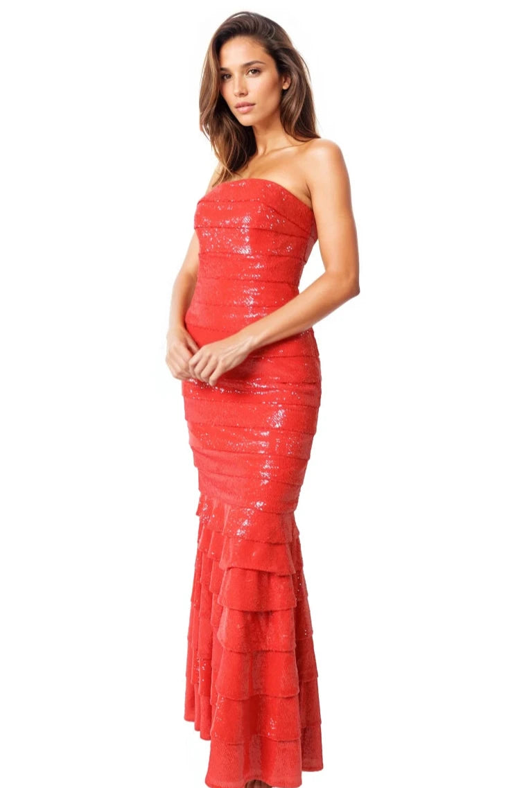 Strapless Sequin Tiered Zip Off Gown Gown Rene Ruiz Collection