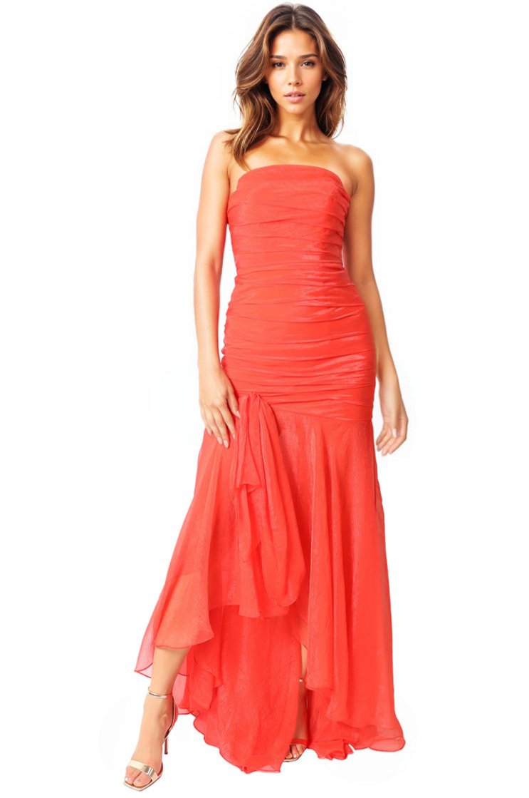 Strapless Pleated Chiffon Gown Gown Rene Ruiz Collection