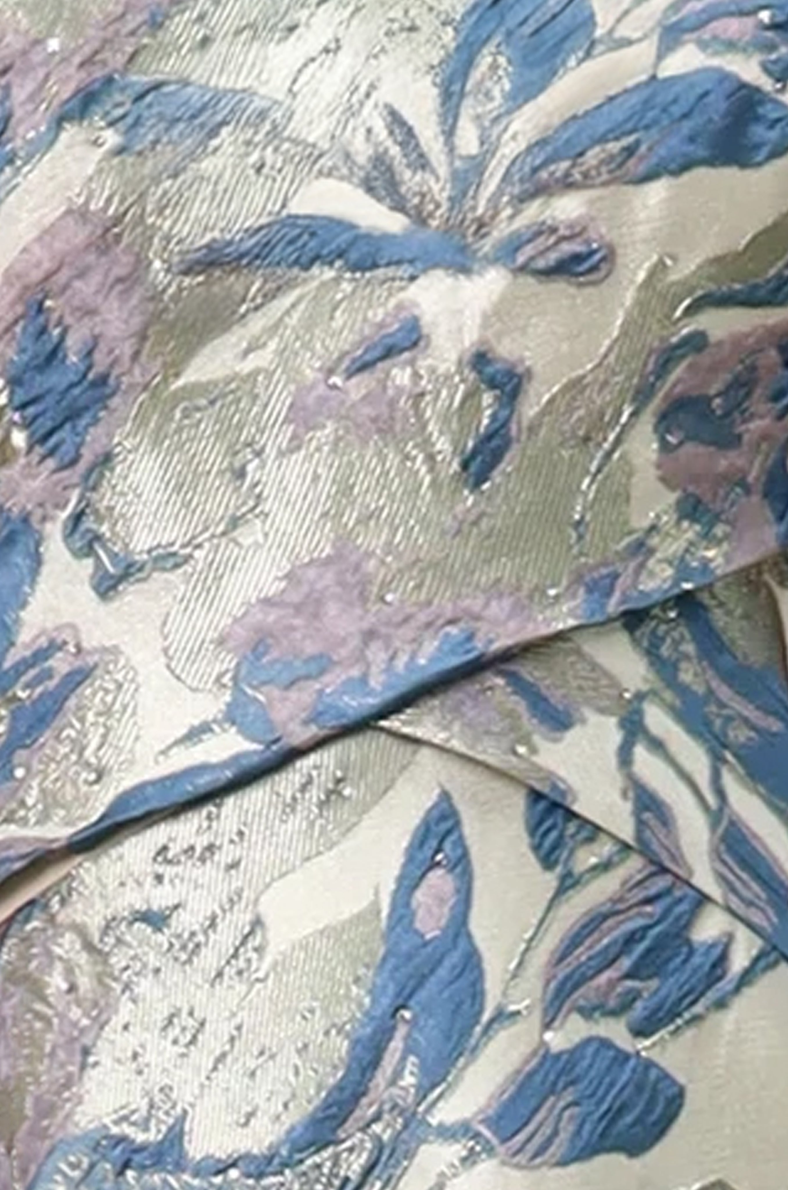 One Shoulder Brocade Metallic Floral A-Line Gown Gown Rene Ruiz Collection