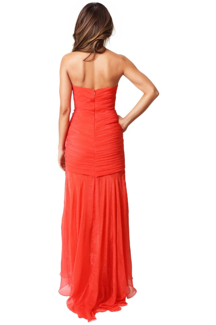 Strapless Pleated Chiffon Gown Gown Rene Ruiz Collection