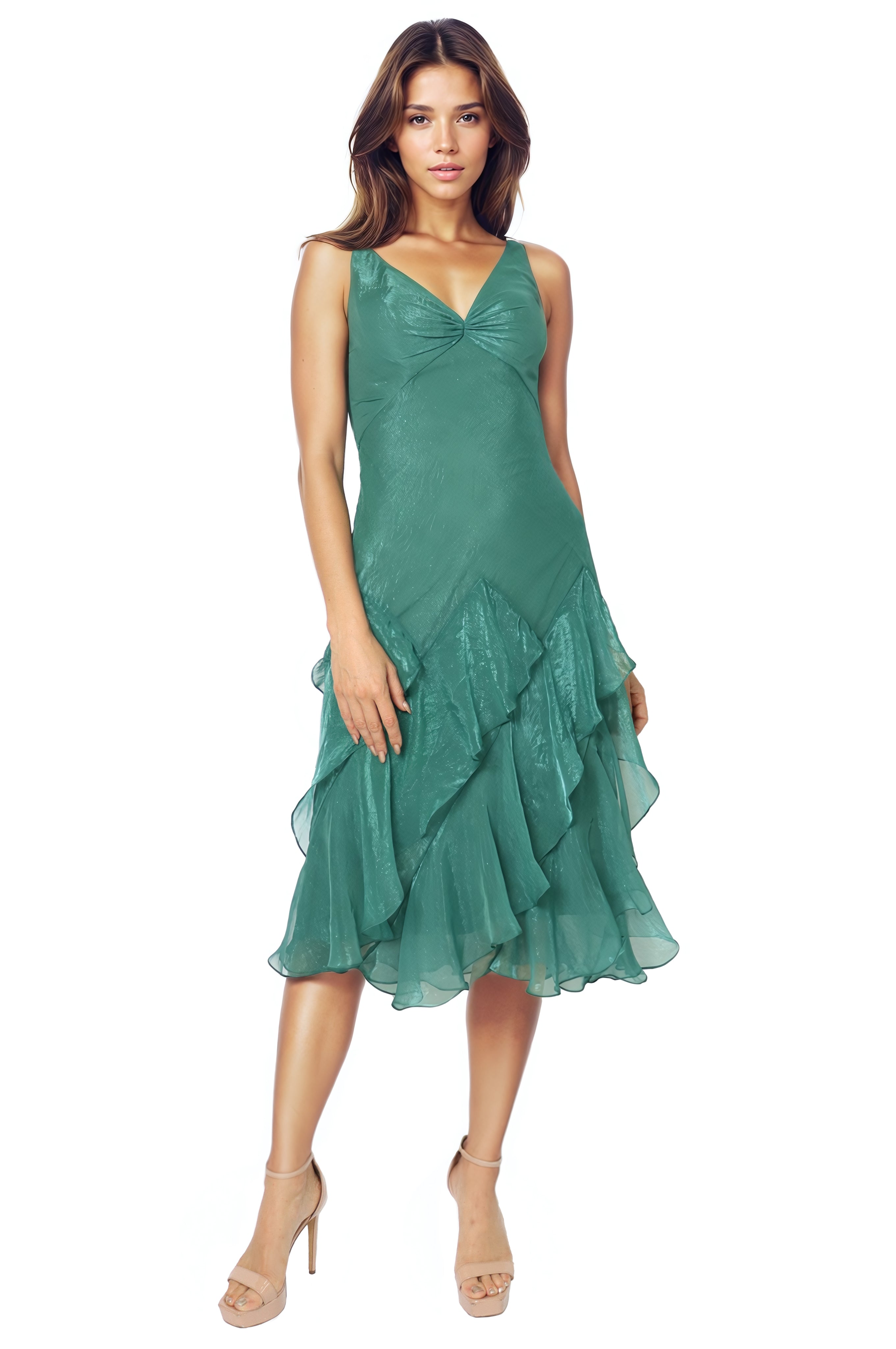 V-Neck Ruffled Chiffon Cocktail Cocktail Rene Ruiz Collection