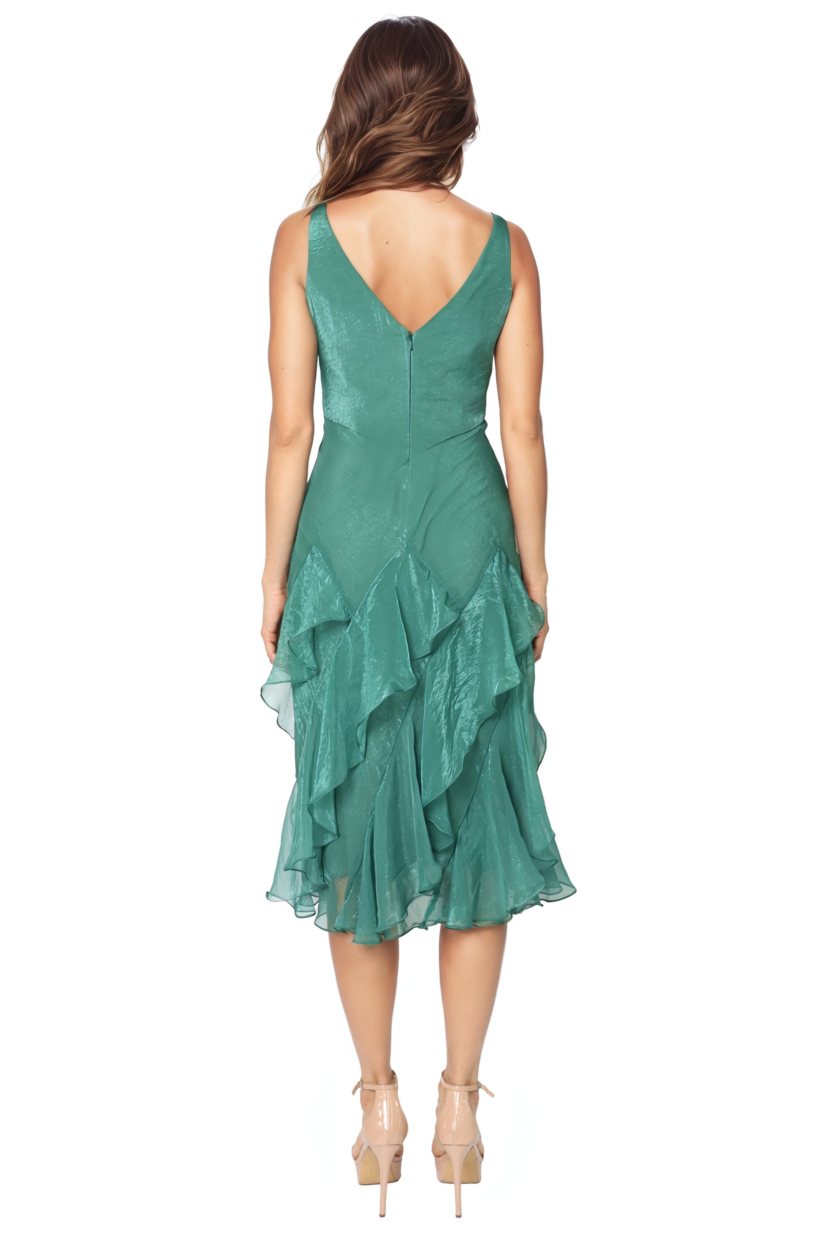 V-Neck Ruffled Chiffon Cocktail Cocktail Rene Ruiz Collection