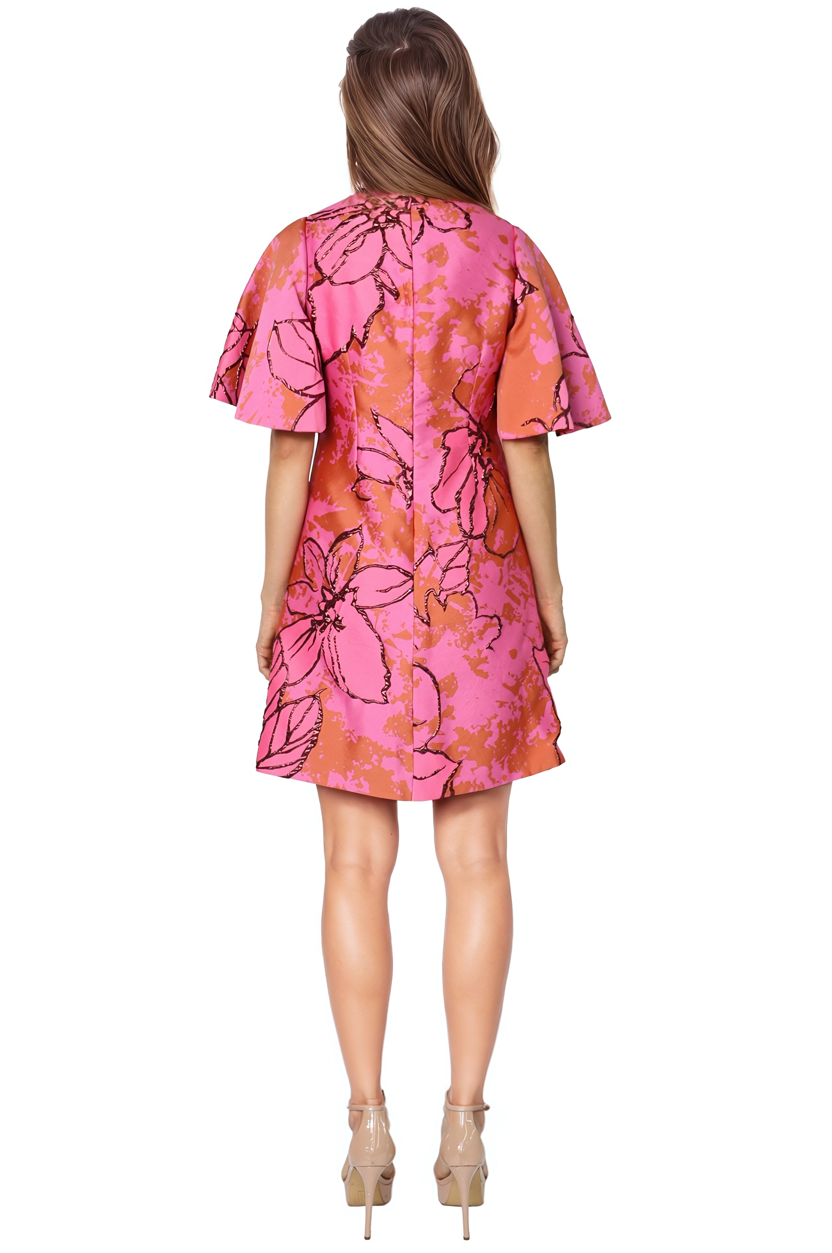 Floral Brocade Flare Sleeve A-line Cocktail Cocktail Rene Ruiz Collection