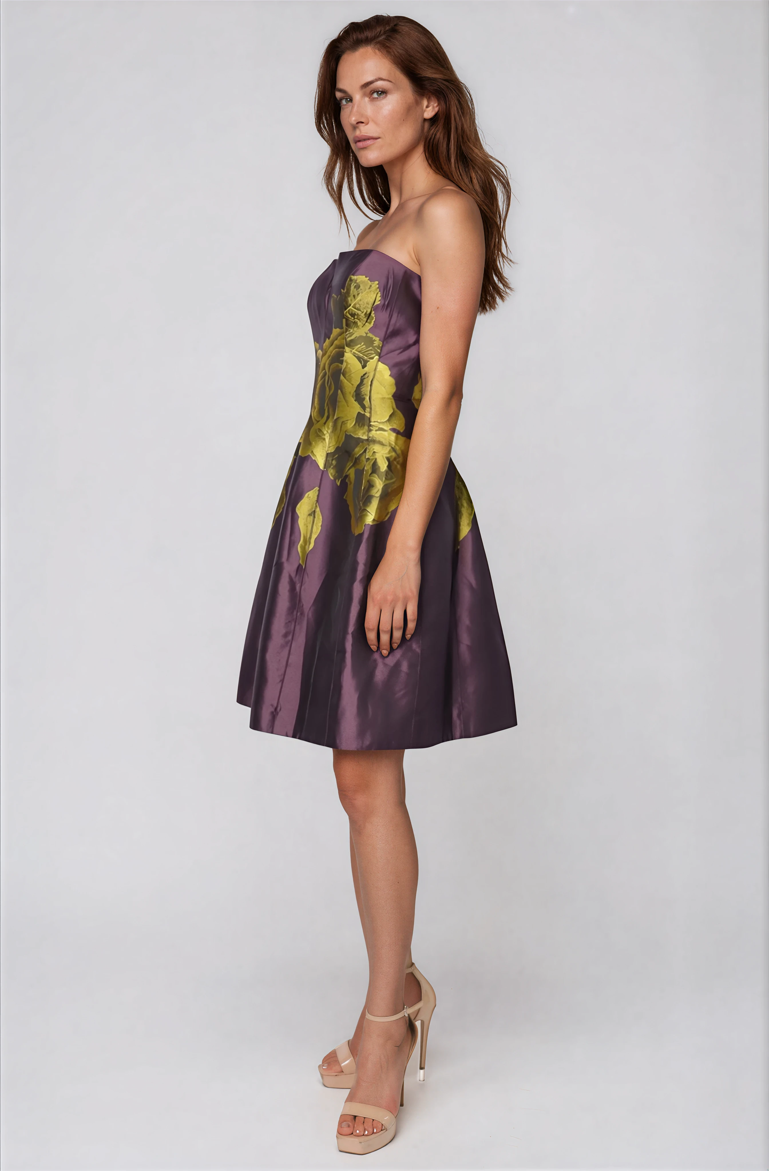 Strapless Floral Brocade A-Line Cocktail Rene Ruiz Collection