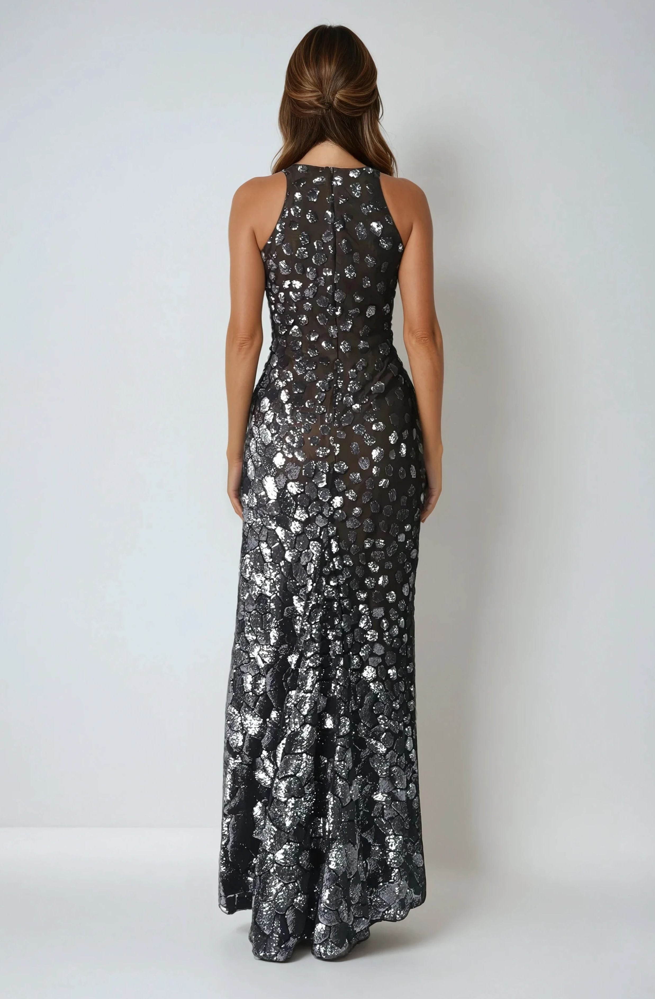 Halter Sequin Fit And Flare Gown Gown Rene Ruiz Collection