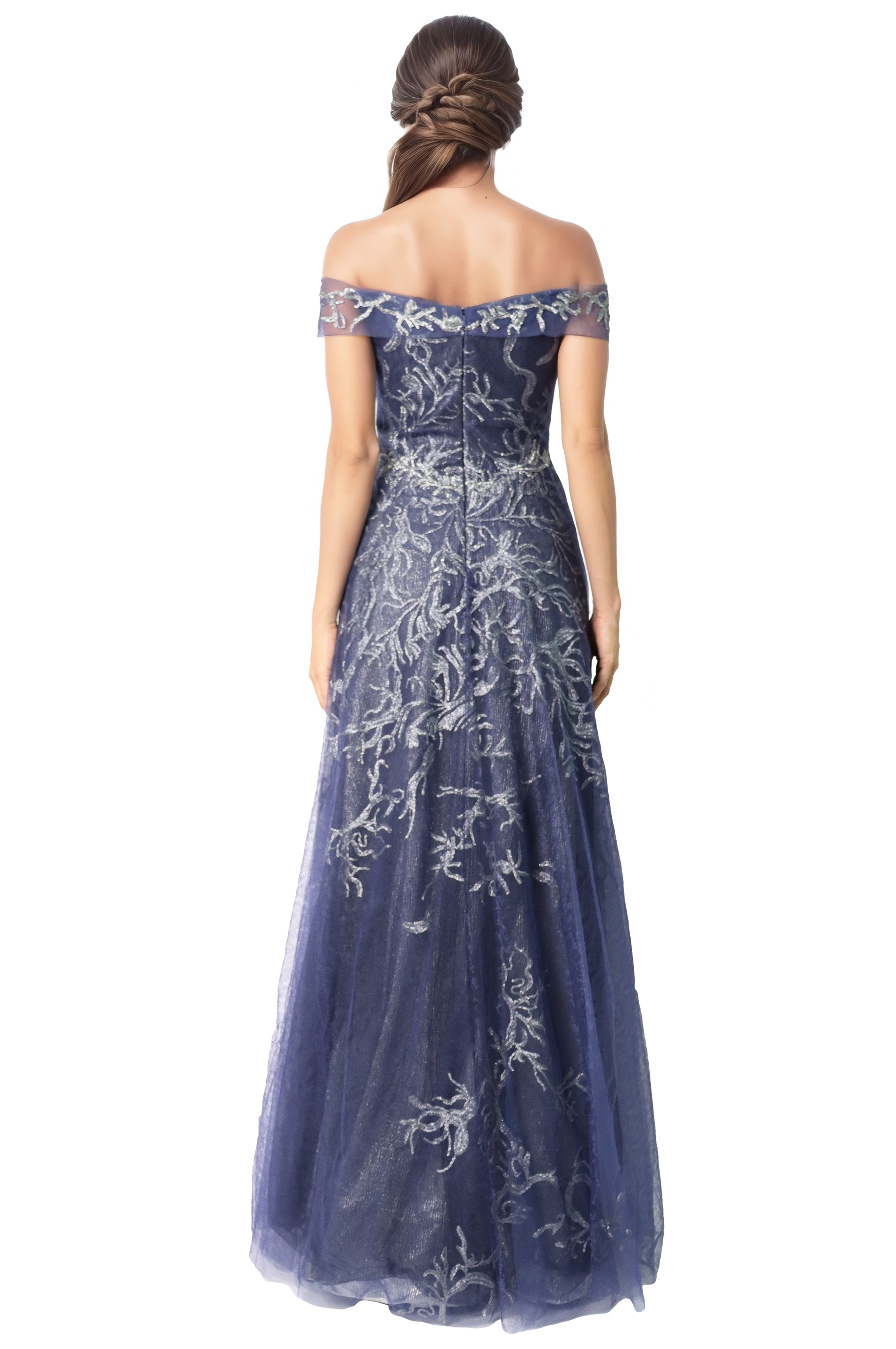 Sequin Embroidered Tulle A-Line Off The Shoulder Gown Gown Rene Ruiz Collection