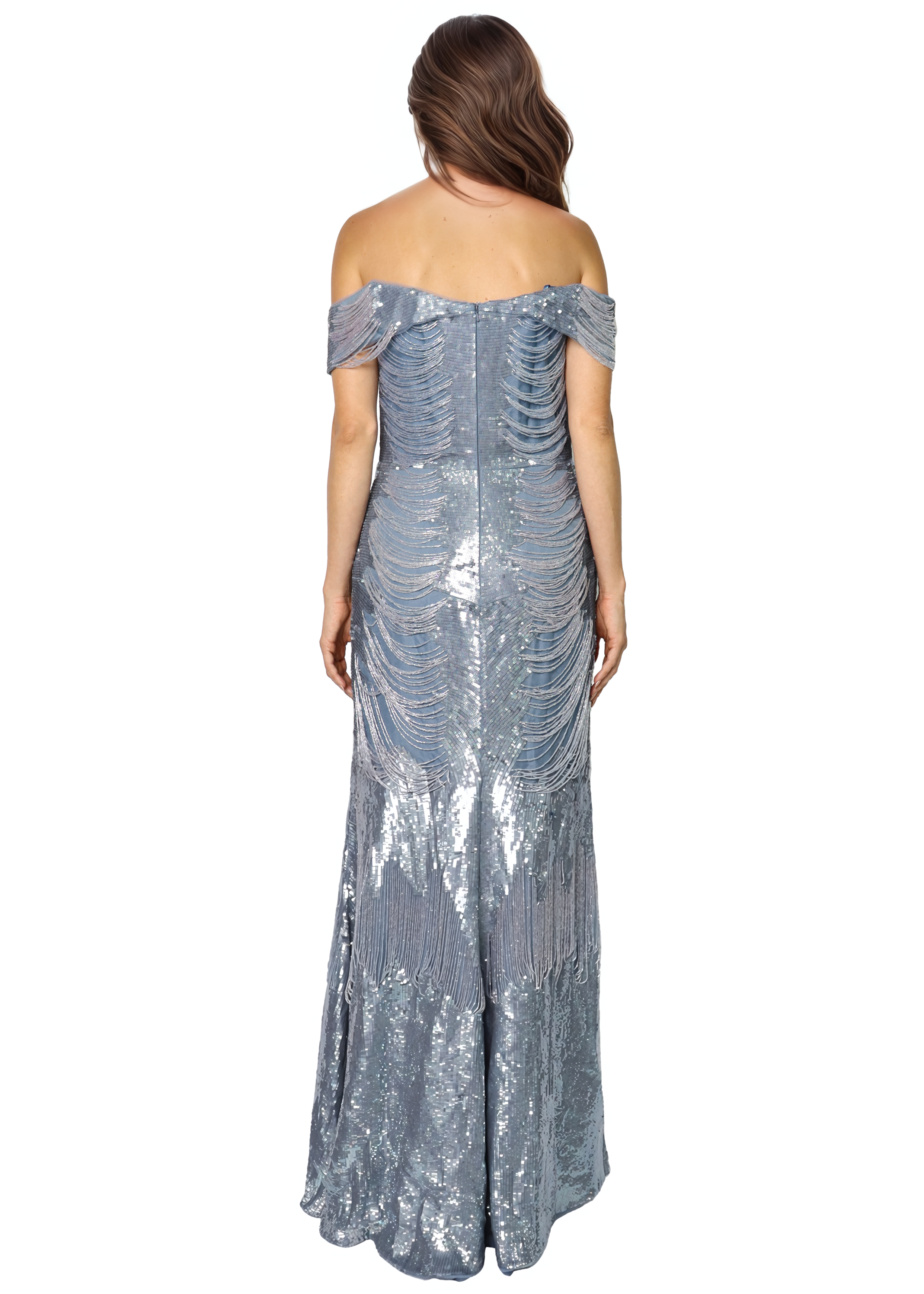 Off The Shoulder Beaded Column Gown Gown Rene Ruiz Collection