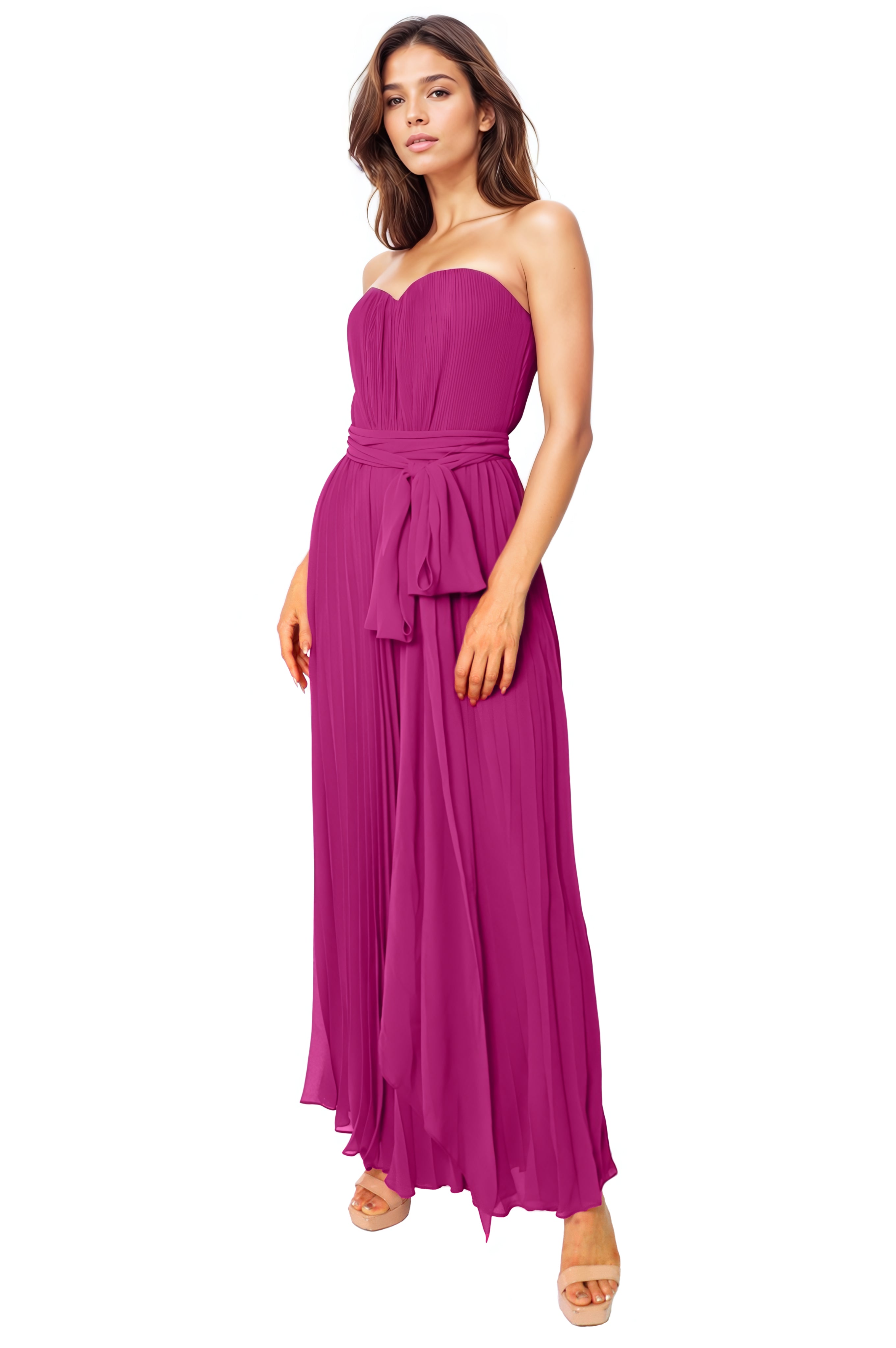 Strapless Sweetheart Pleated Chiffon Jumpsuit