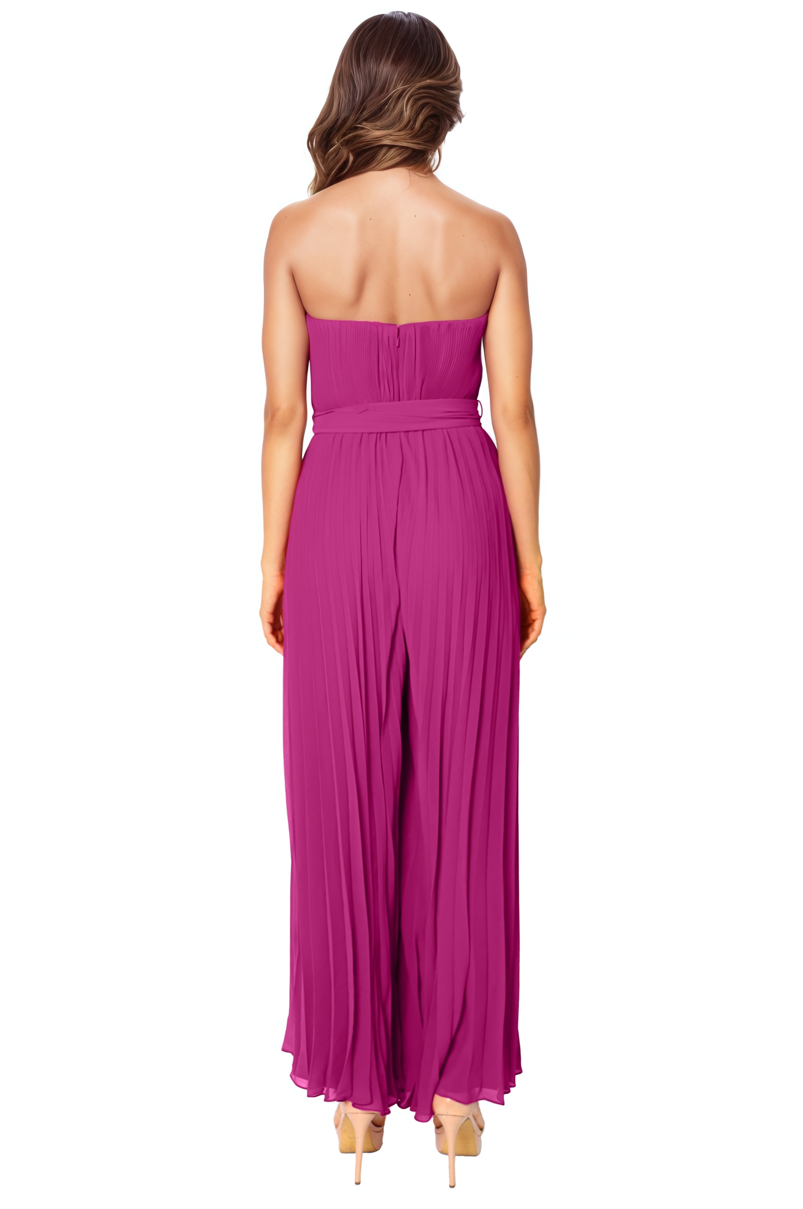 Strapless Sweetheart Pleated Chiffon Jumpsuit