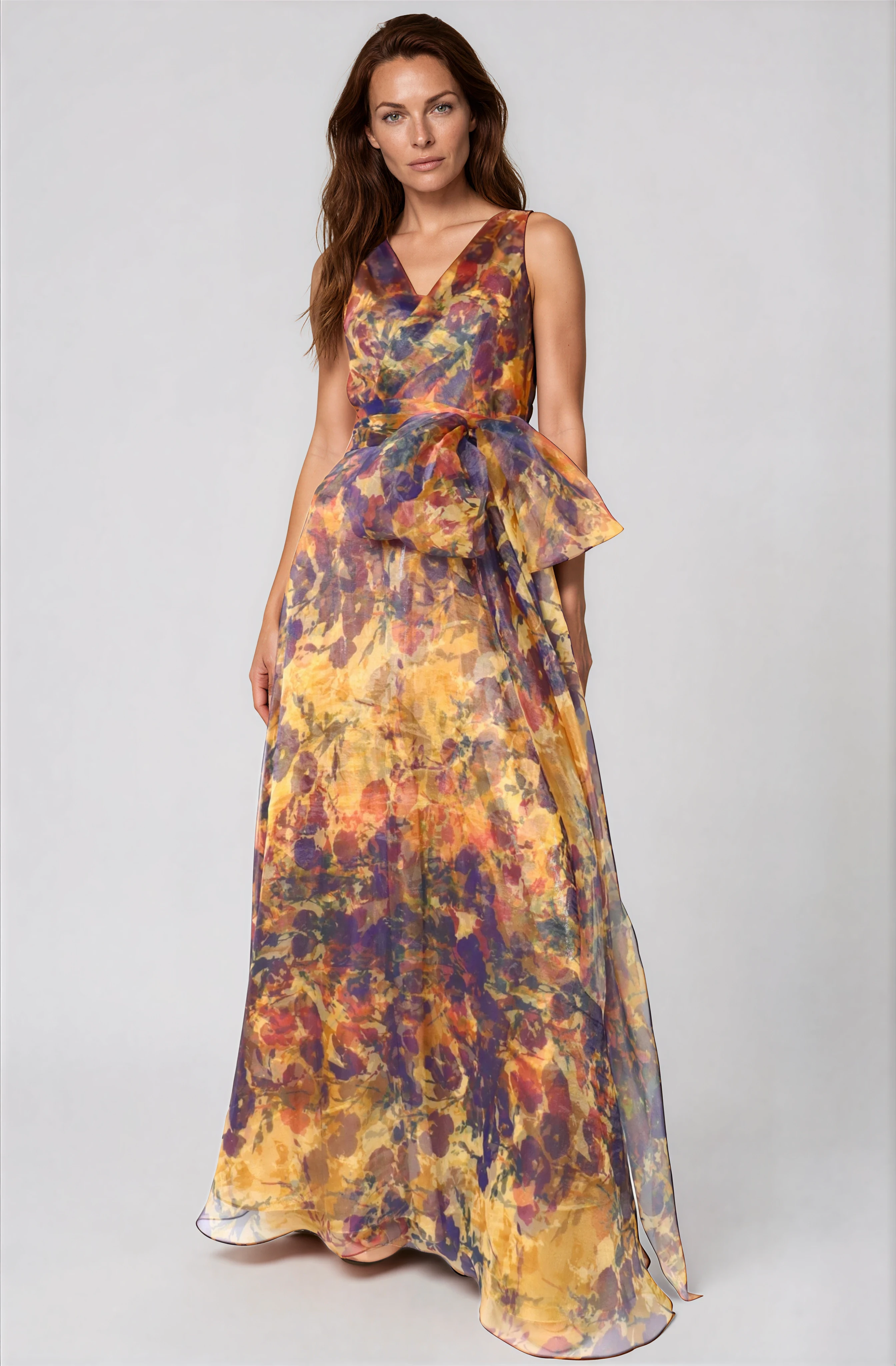 V-Neck Organza A-Line Gown Gown Rene Ruiz Collection