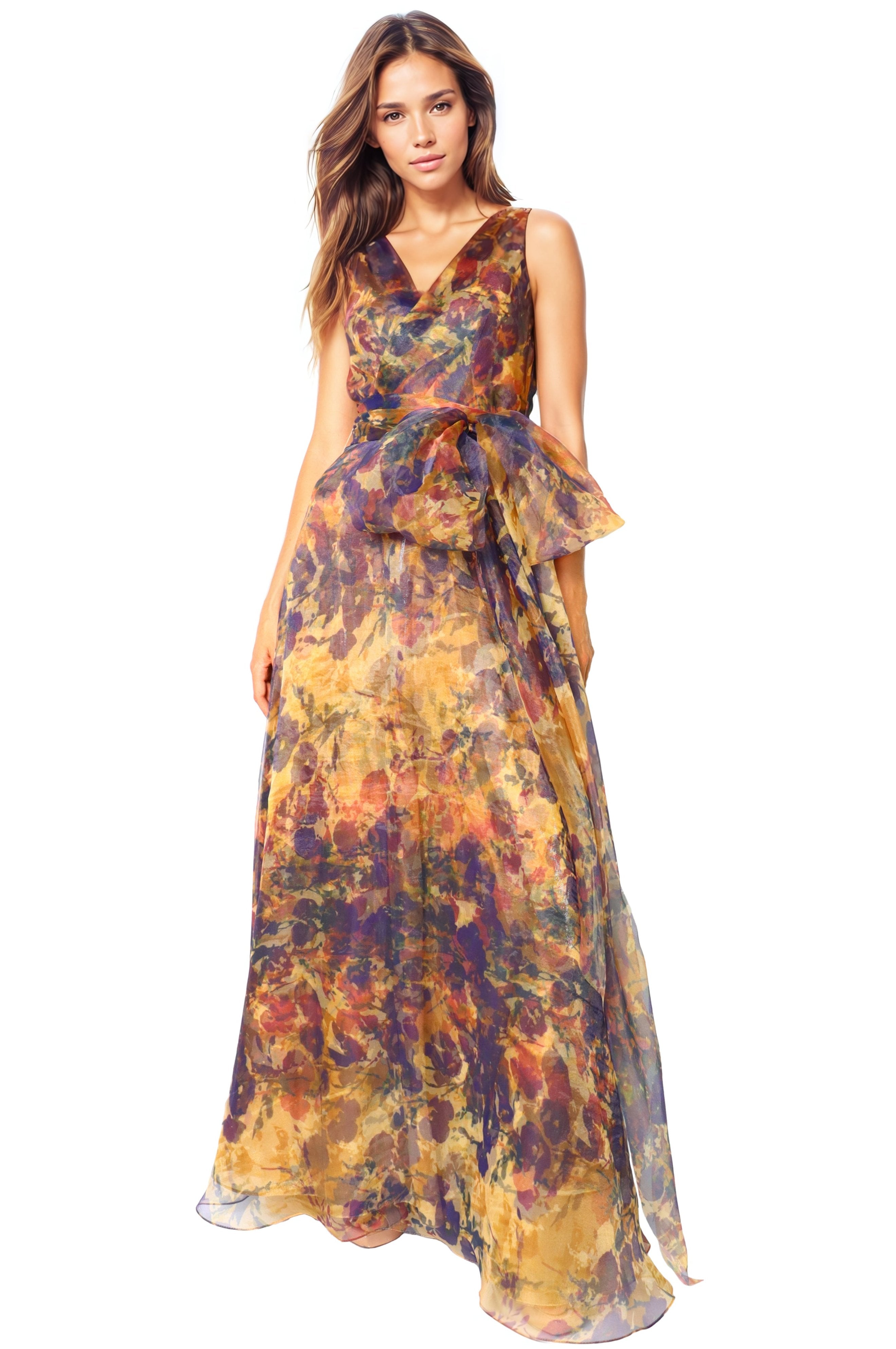 V-Neck Organza A-Line Gown Gown Rene Ruiz Collection