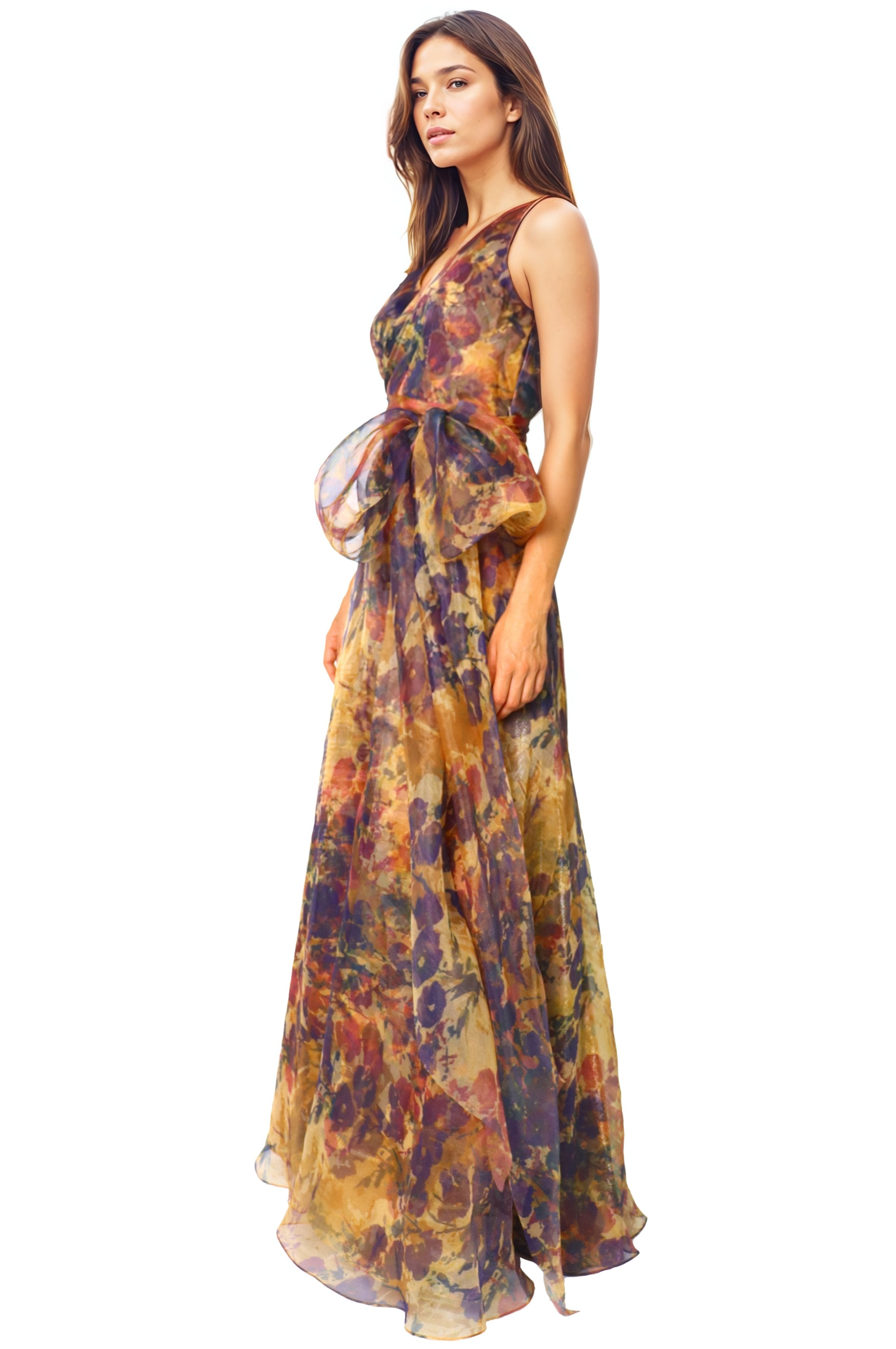 V-Neck Organza A-Line Gown Gown Rene Ruiz Collection