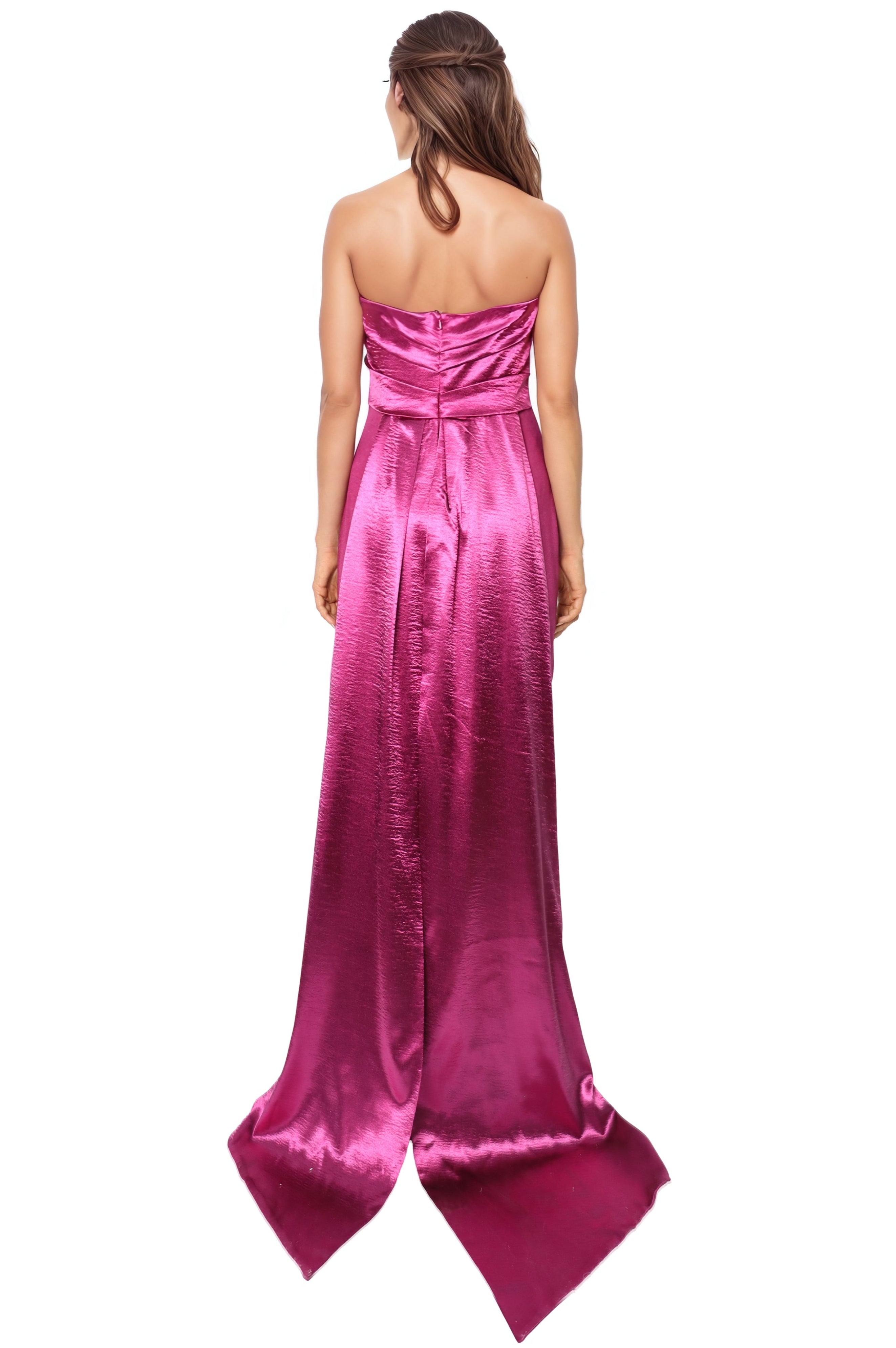 Strapless Crepe Column Gown with Satin Bow Gown Rene Ruiz Collection