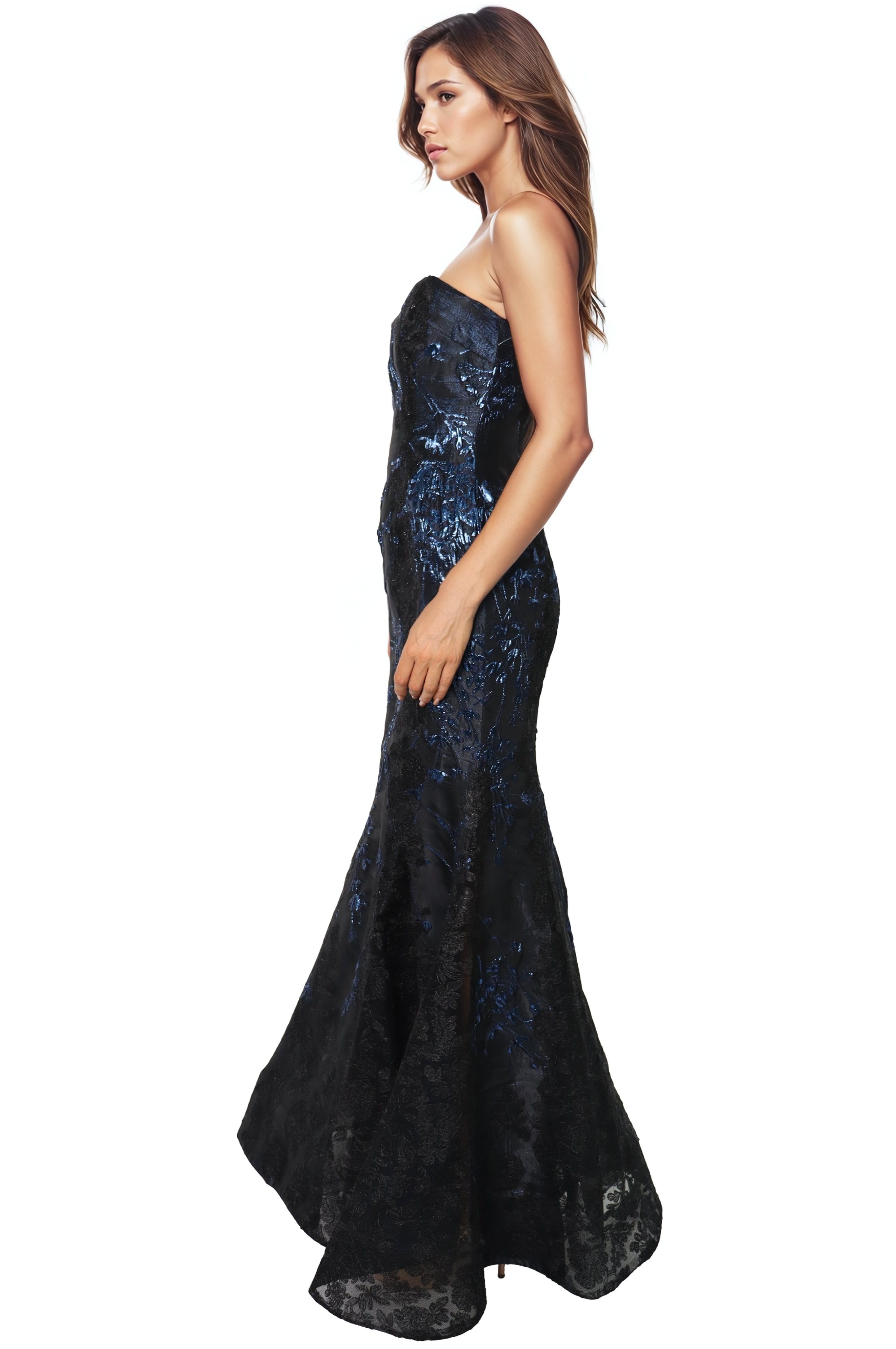 Strapless Jacquard Lace Fit And Flare Gown Gown Rene Ruiz Collection