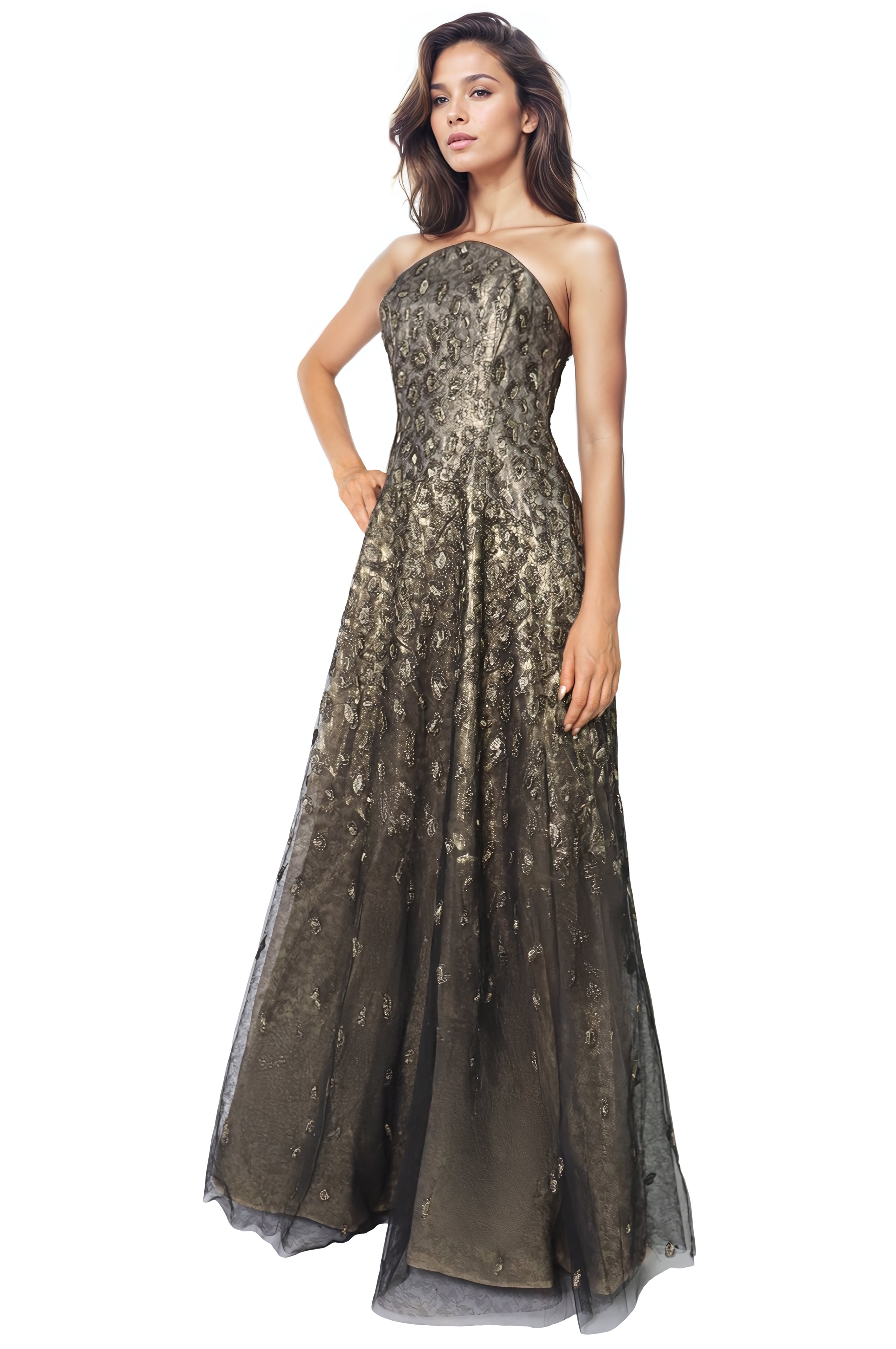 Strapless Embroidered Tulle A-Line Gown Gown Rene Ruiz Collection
