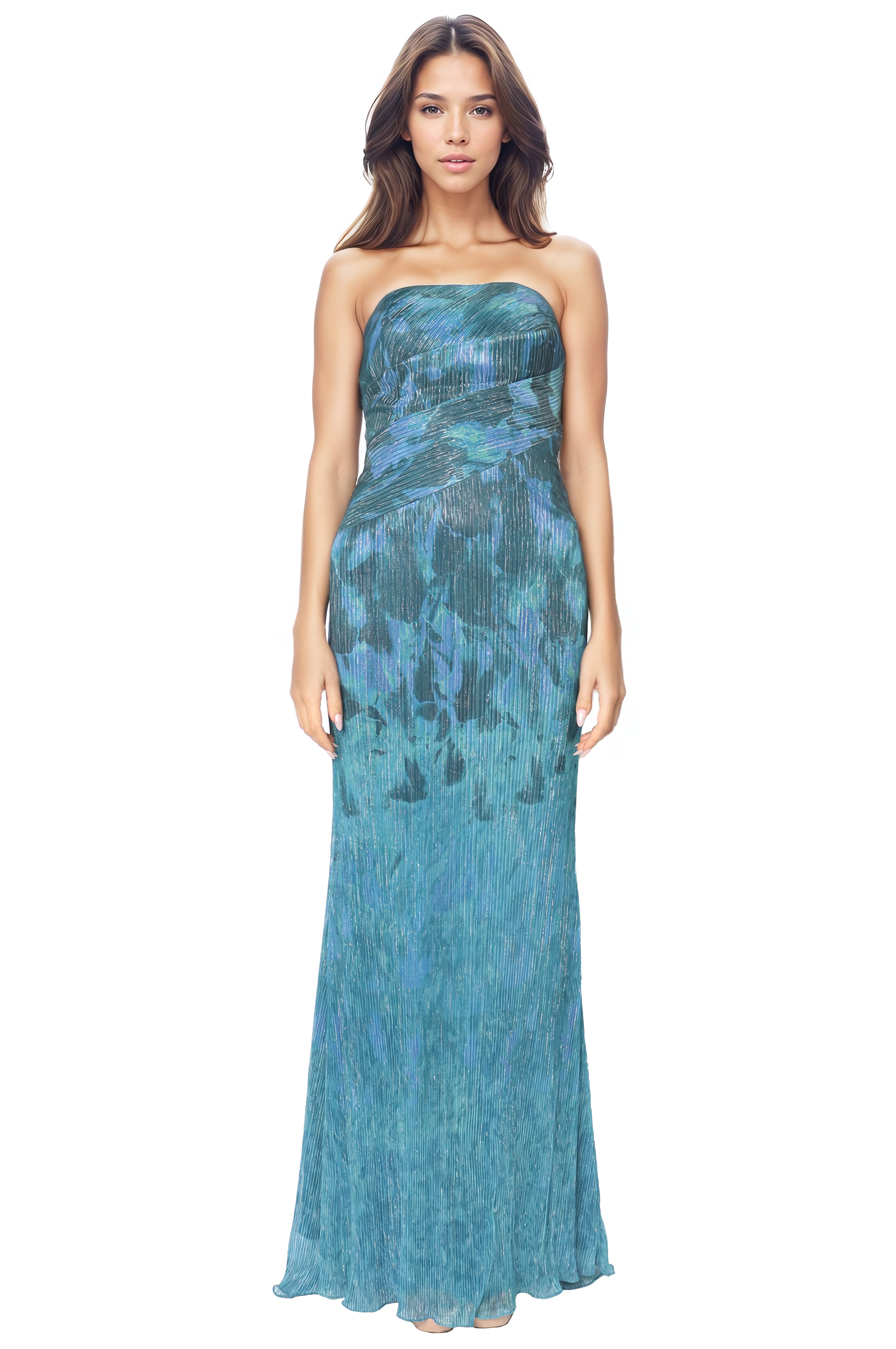 Strapless Stretch Metallic Gown Gown Rene Ruiz Collection 2 Blue