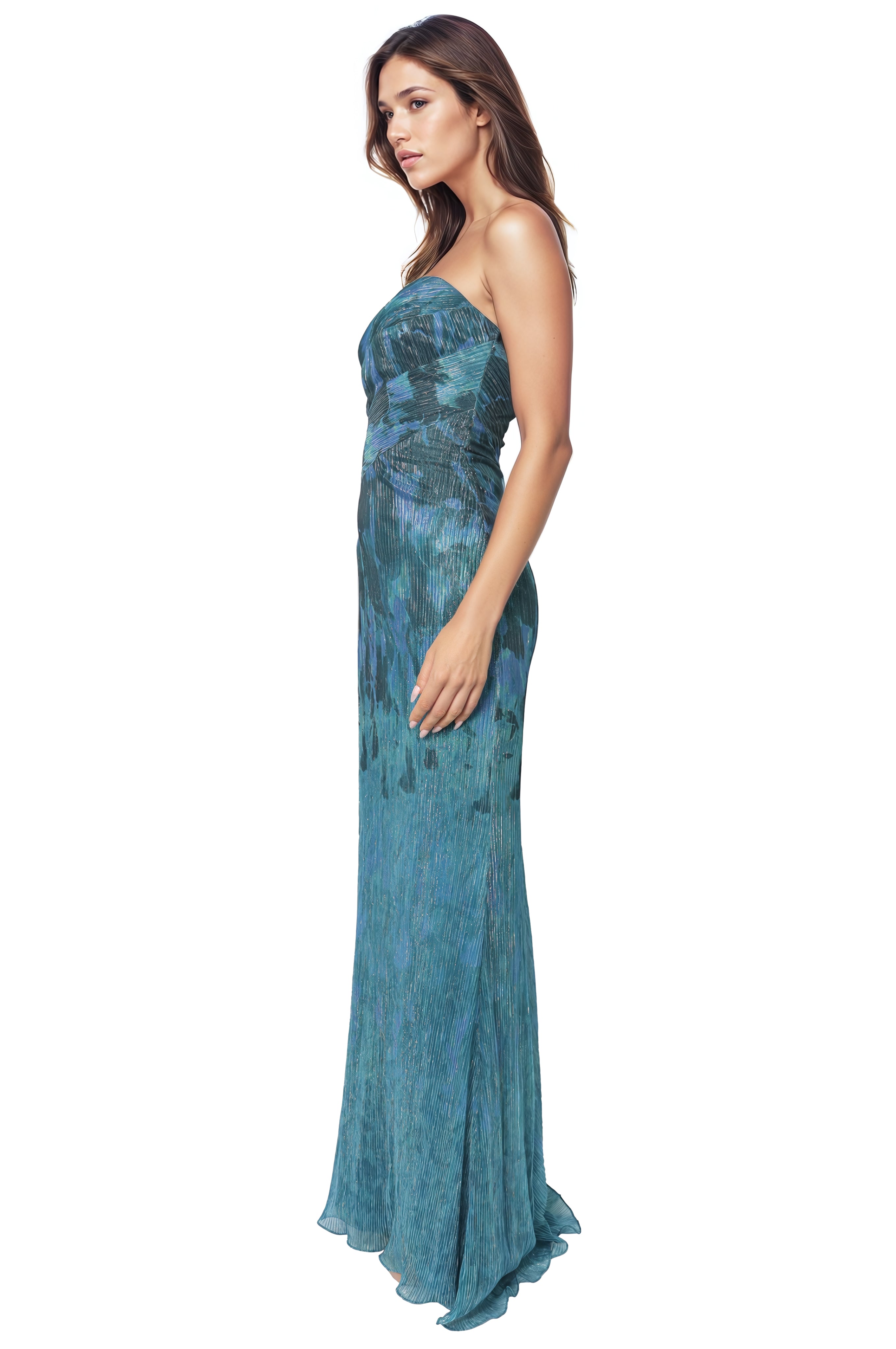 Strapless Stretch Metallic Gown Gown Rene Ruiz Collection
