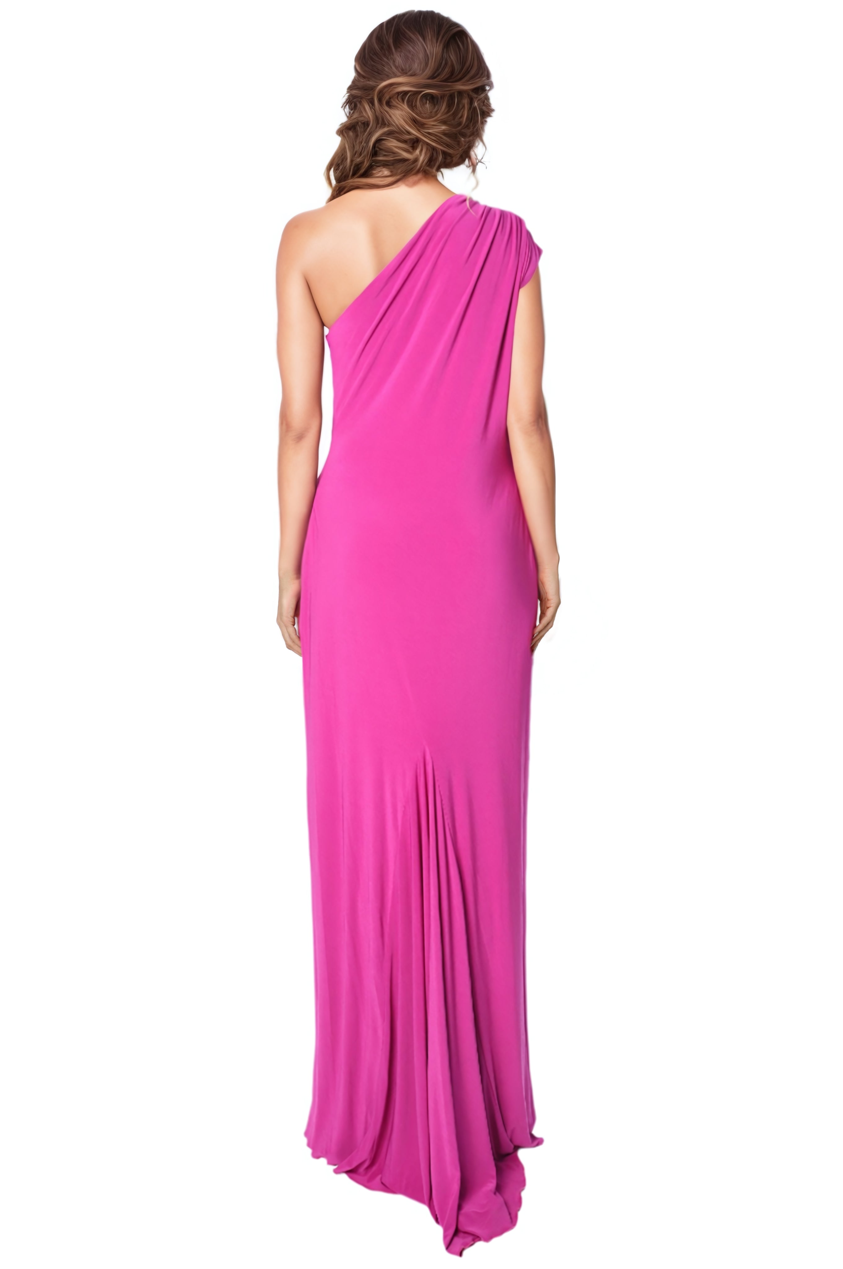 One-Shoulder Stretch Column Gown Gown Rene Ruiz Collection