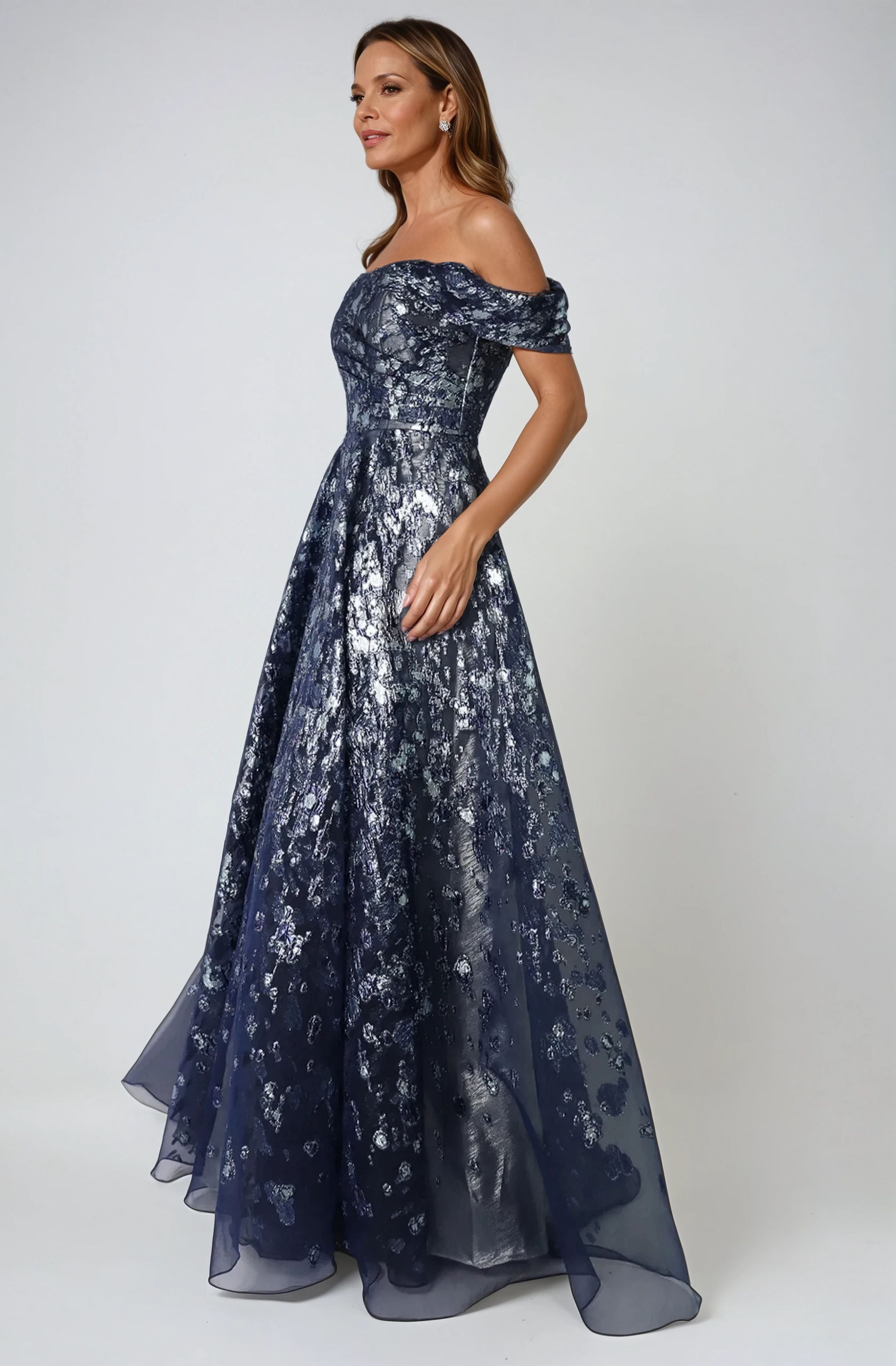 Off The Shoulder Fil Coupé A-Line Gown Gown Rene Ruiz Collection