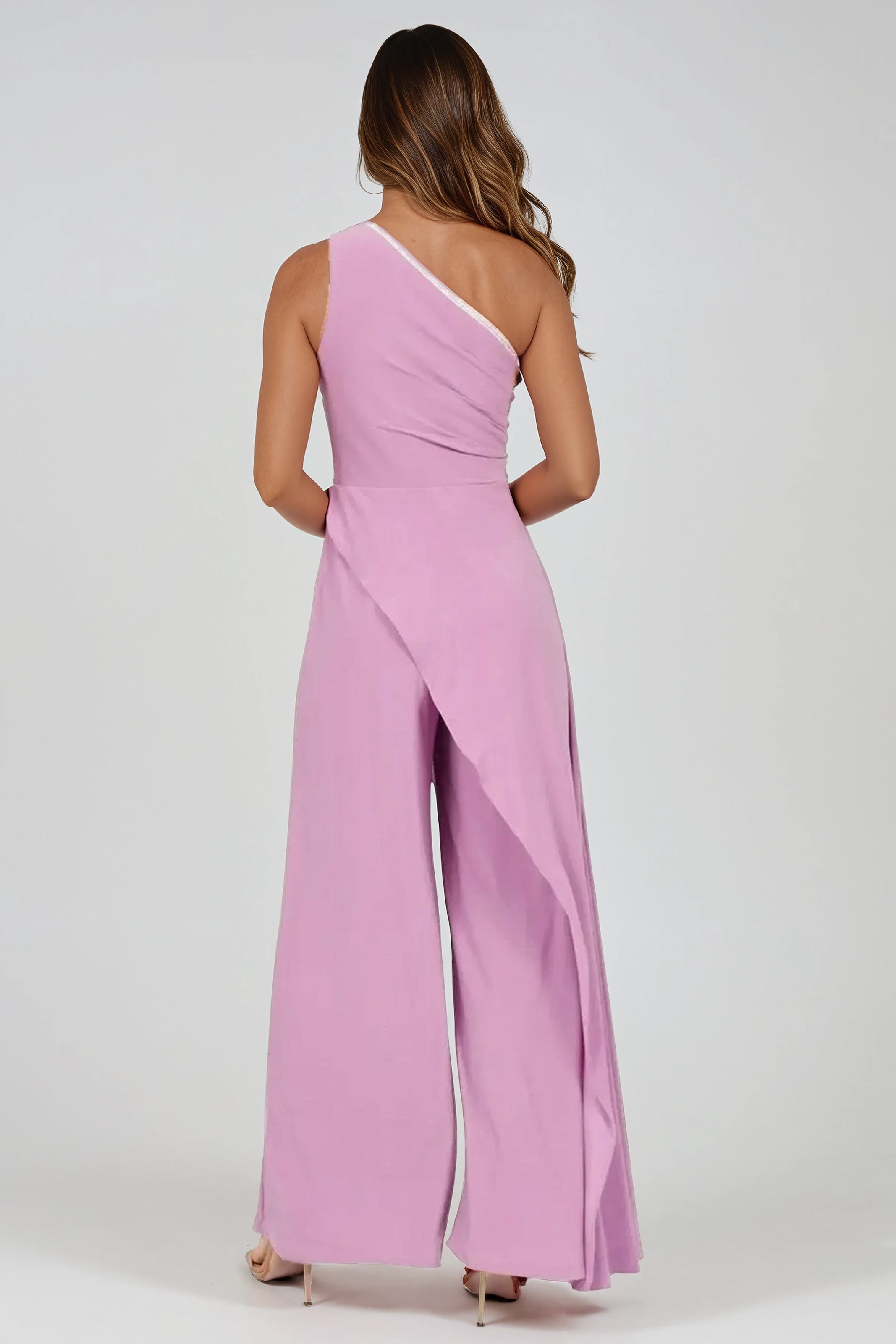 One Shoulder Draped Jersey Knit Wide Leg Jumpsuit Jumpsuit Rene Ruiz Collection