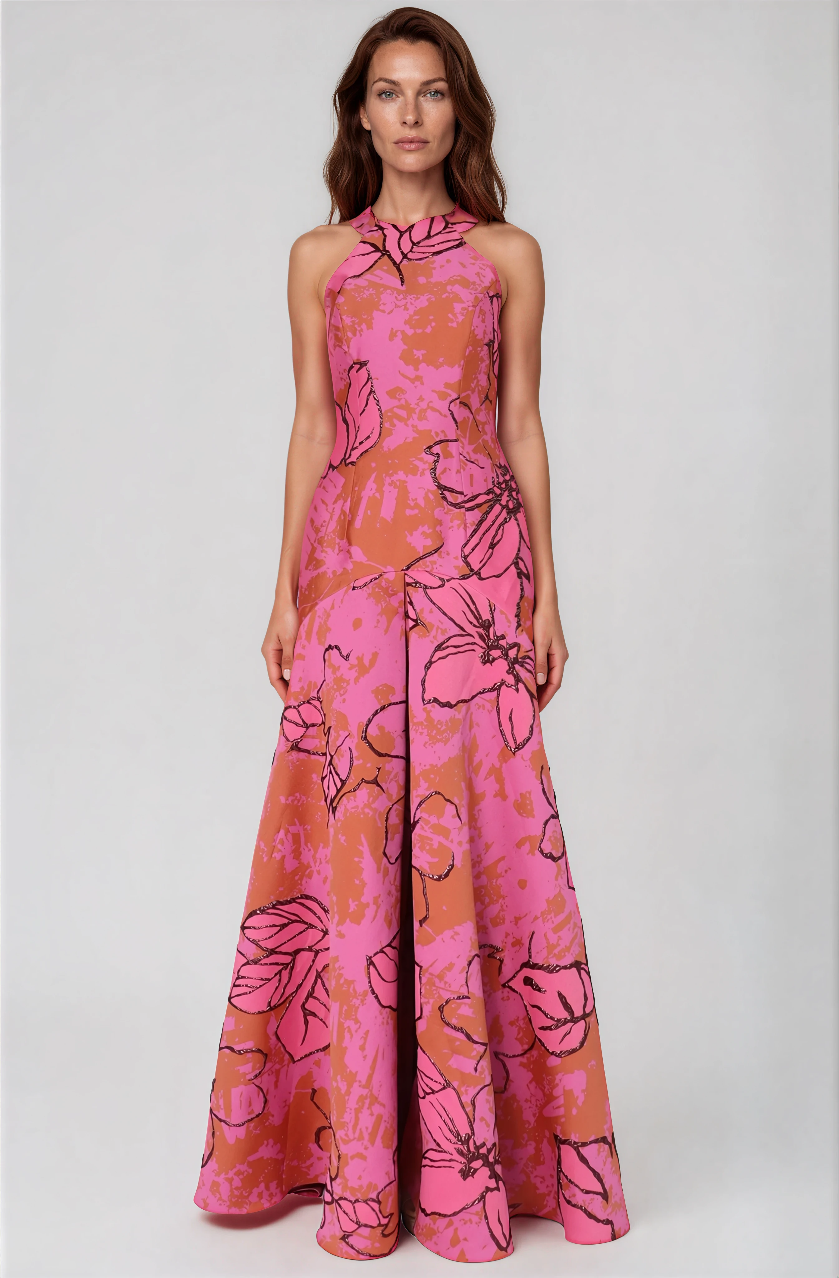 Halter Brocade Fit and Flare Gown Gown Rene Ruiz Collection