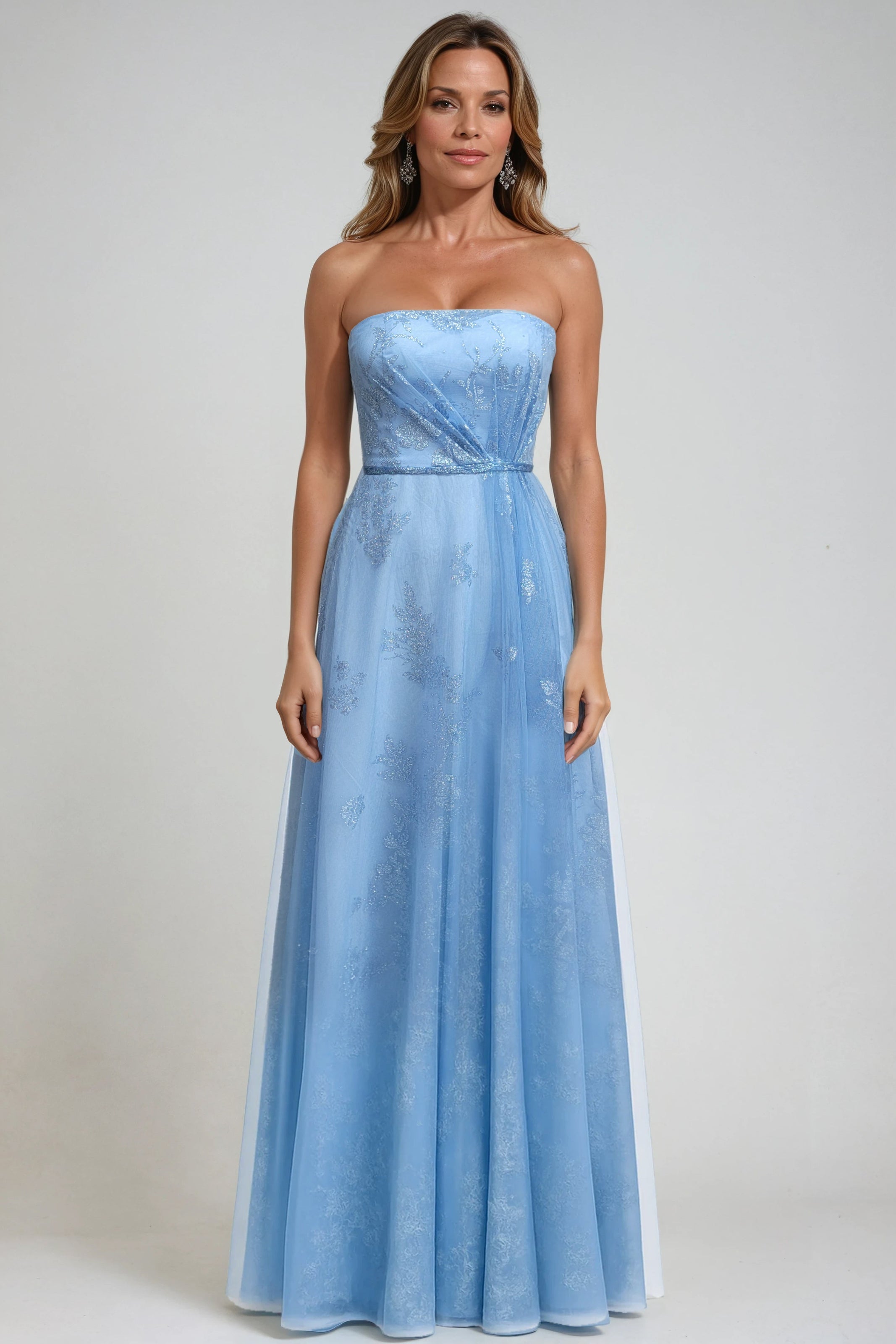 Strapless Glitter A-Line Tulle Gown Gown Rene Ruiz Collection