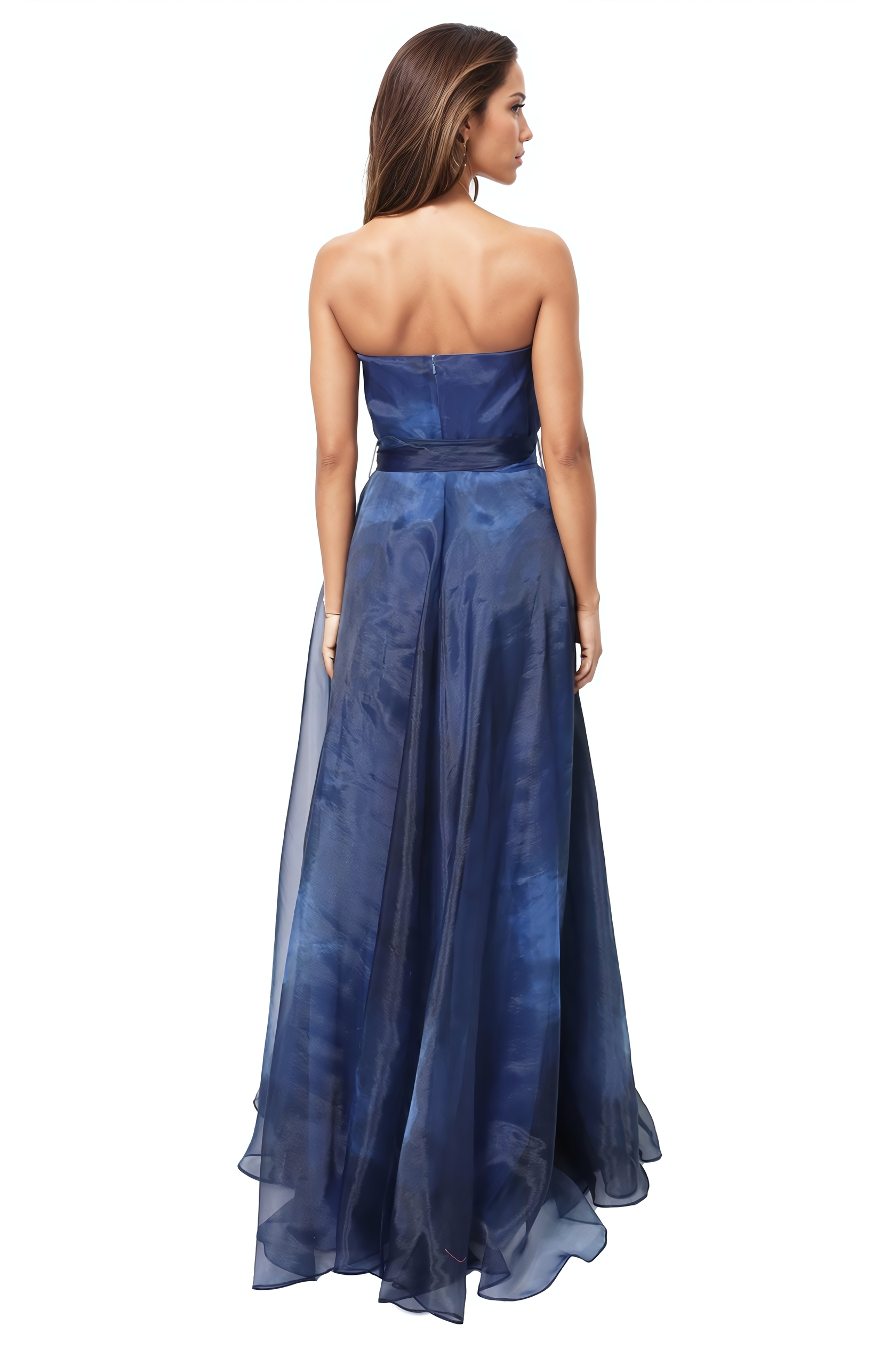 Strapless Organza Gown With Belt Gown Rene Ruiz Collection