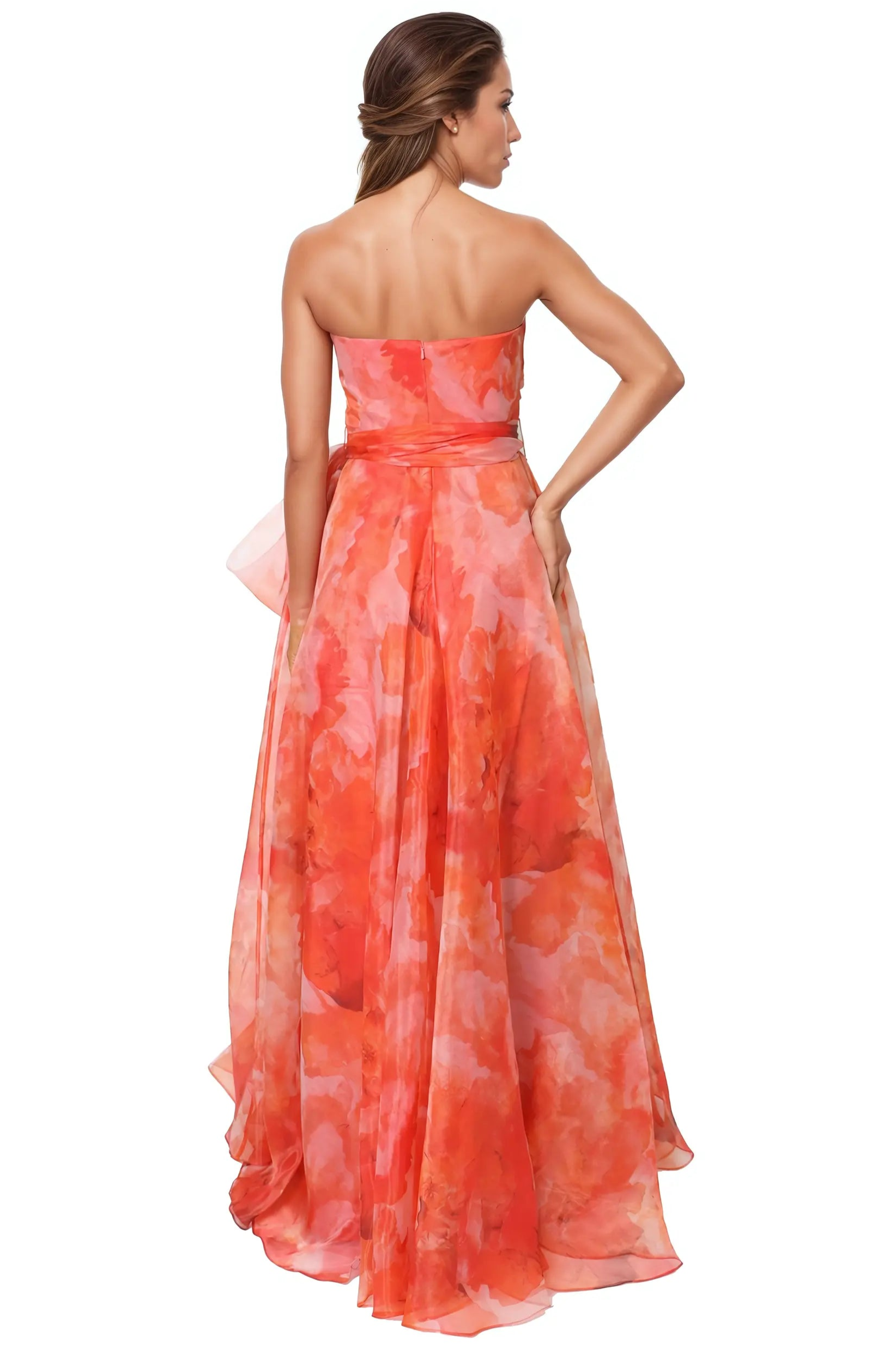 Strapless Organza Gown With Belt Gown Rene Ruiz Collection