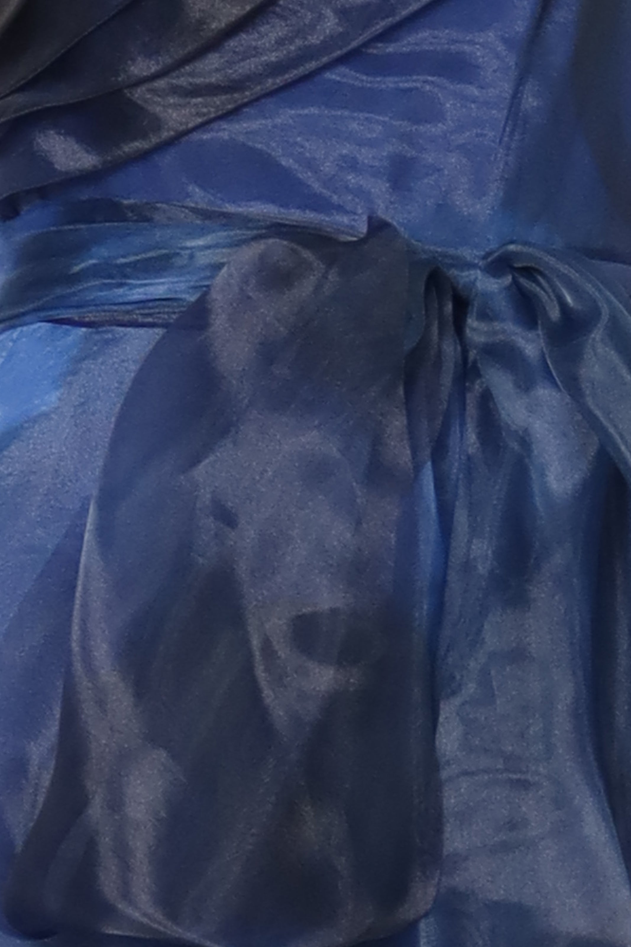 Strapless Organza Gown With Belt Gown Rene Ruiz Collection