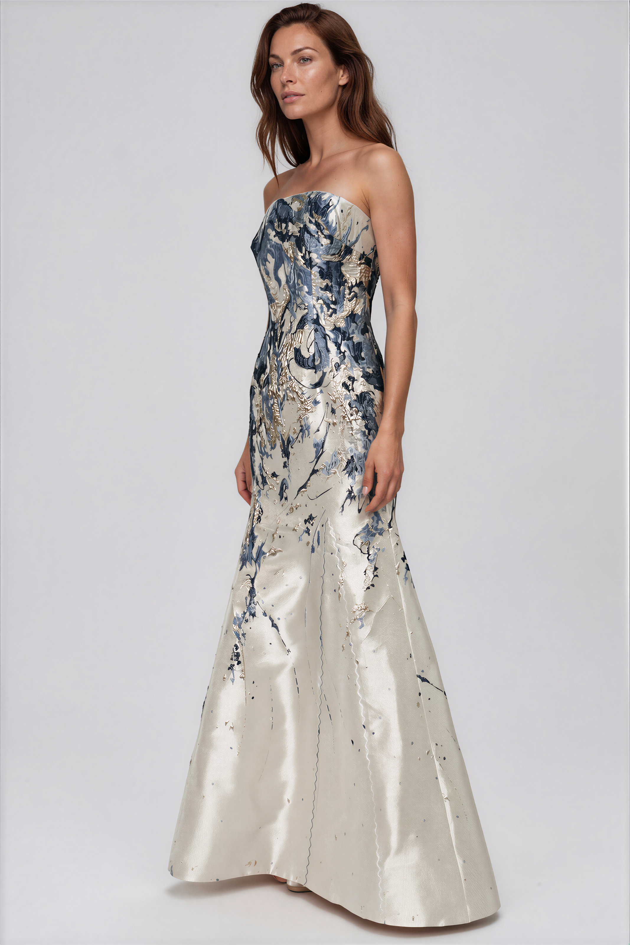 Strapless Mermaid Brocade Gown Gown Rene Ruiz Collection