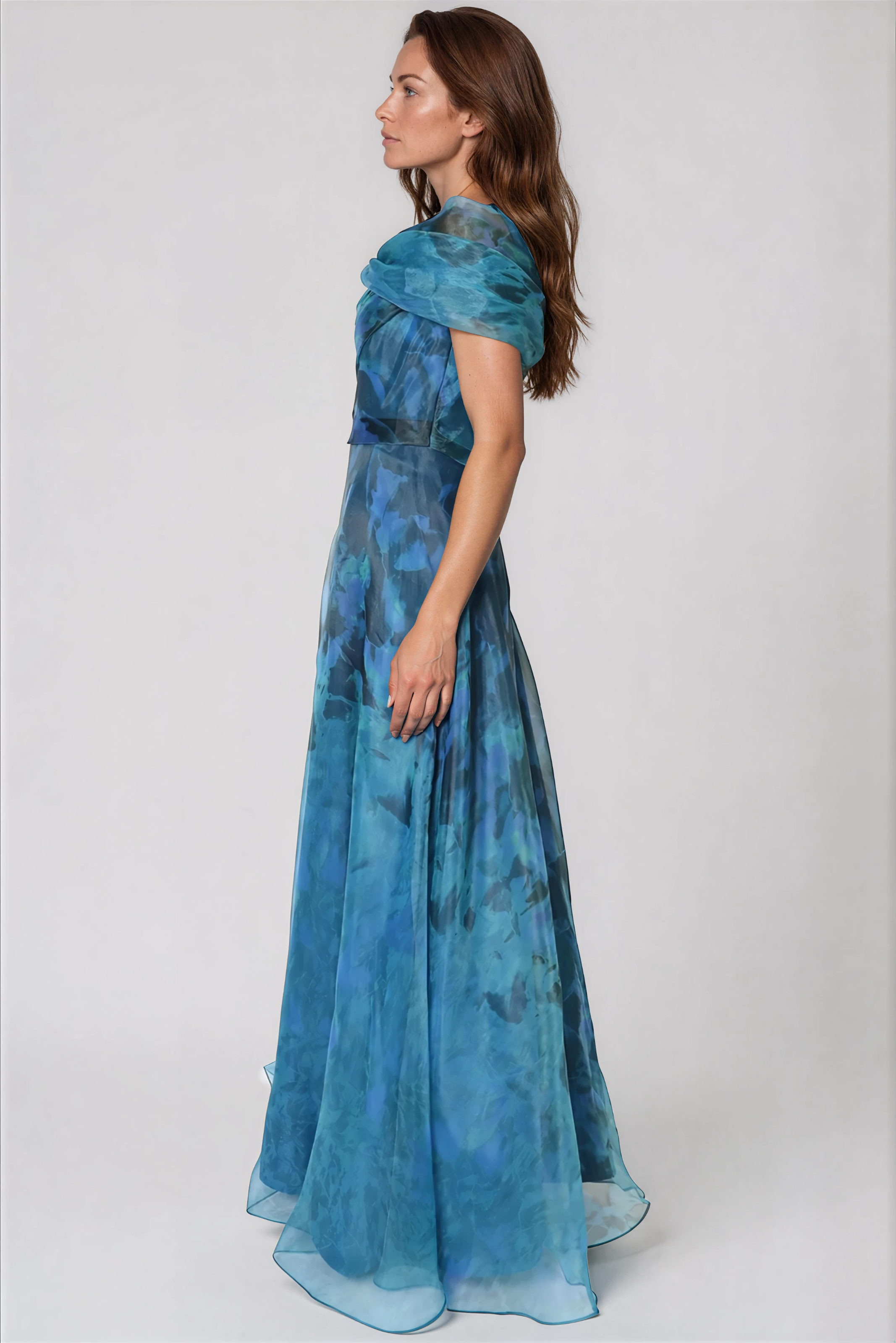Twisted Off-The-Shoulder Organza Gown Gown Rene Ruiz Collection