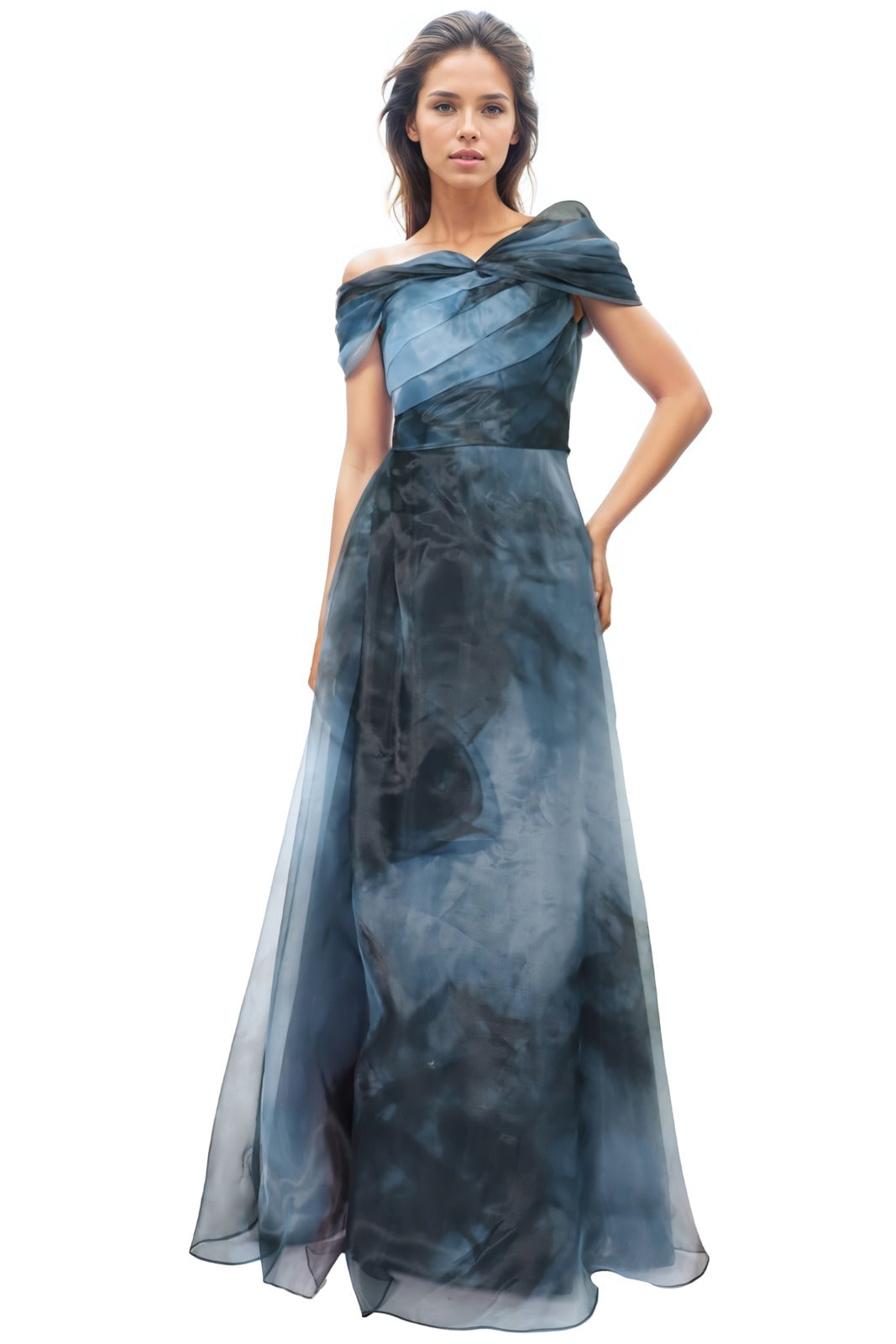 Twisted Off-The-Shoulder Organza Gown Gown Rene Ruiz Collection